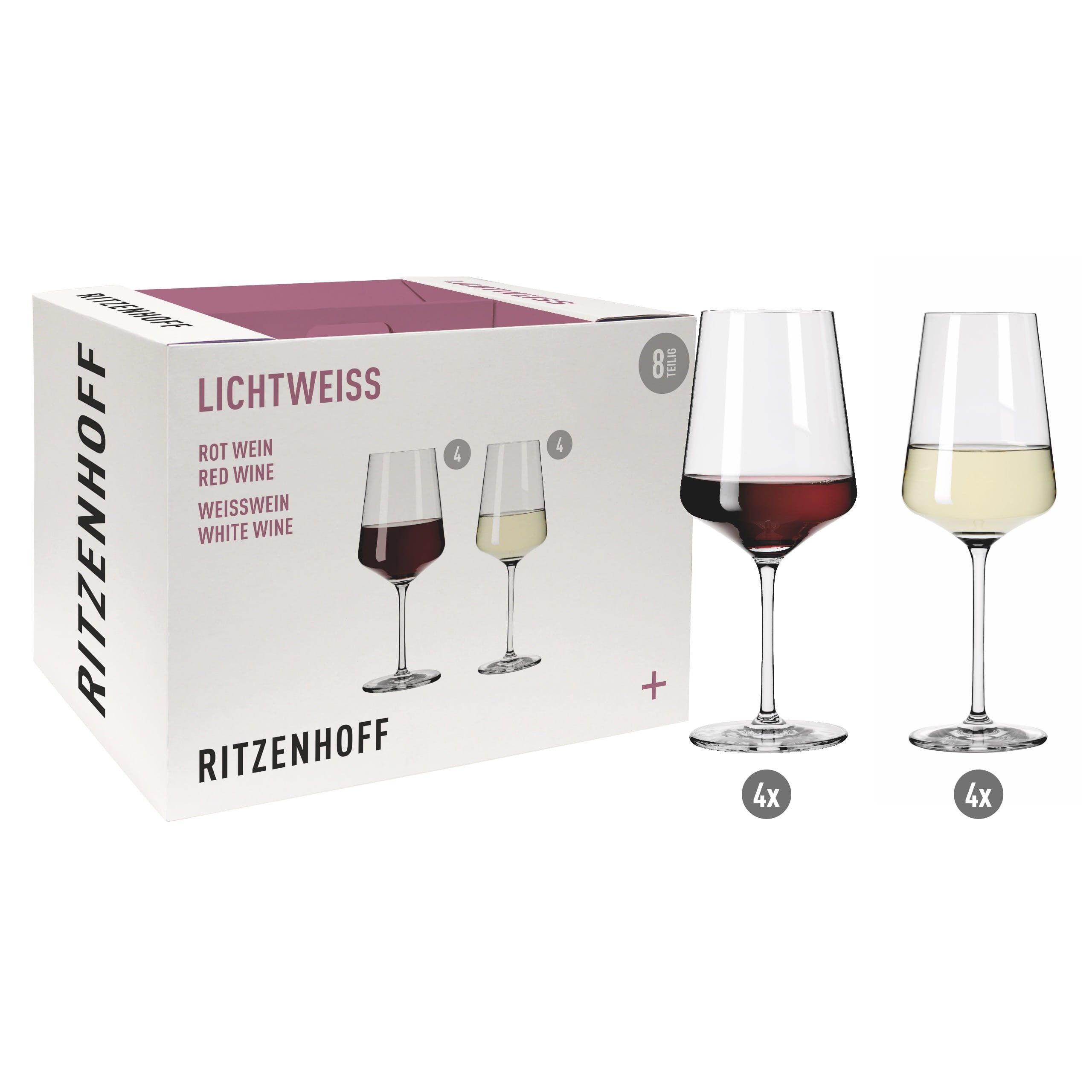 Ritzenhoff Gläser-Set 6111003 Weißwein- und Rotweinglas Set 500 ml Lichtweiss Julie, Kristallglas