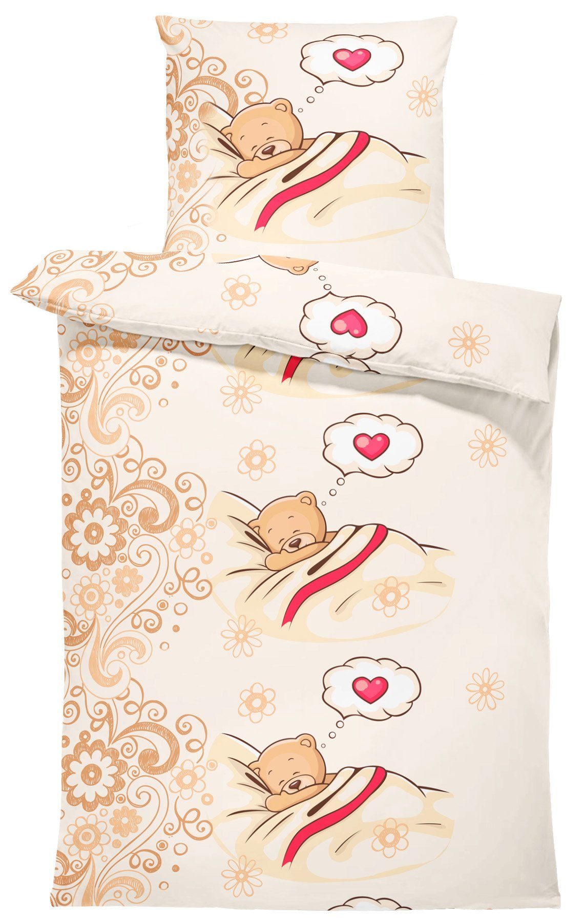 One Home Bettwäsche Bärchen Love, Mikrofaser, 2 teilig, mit verliebten Teddybär