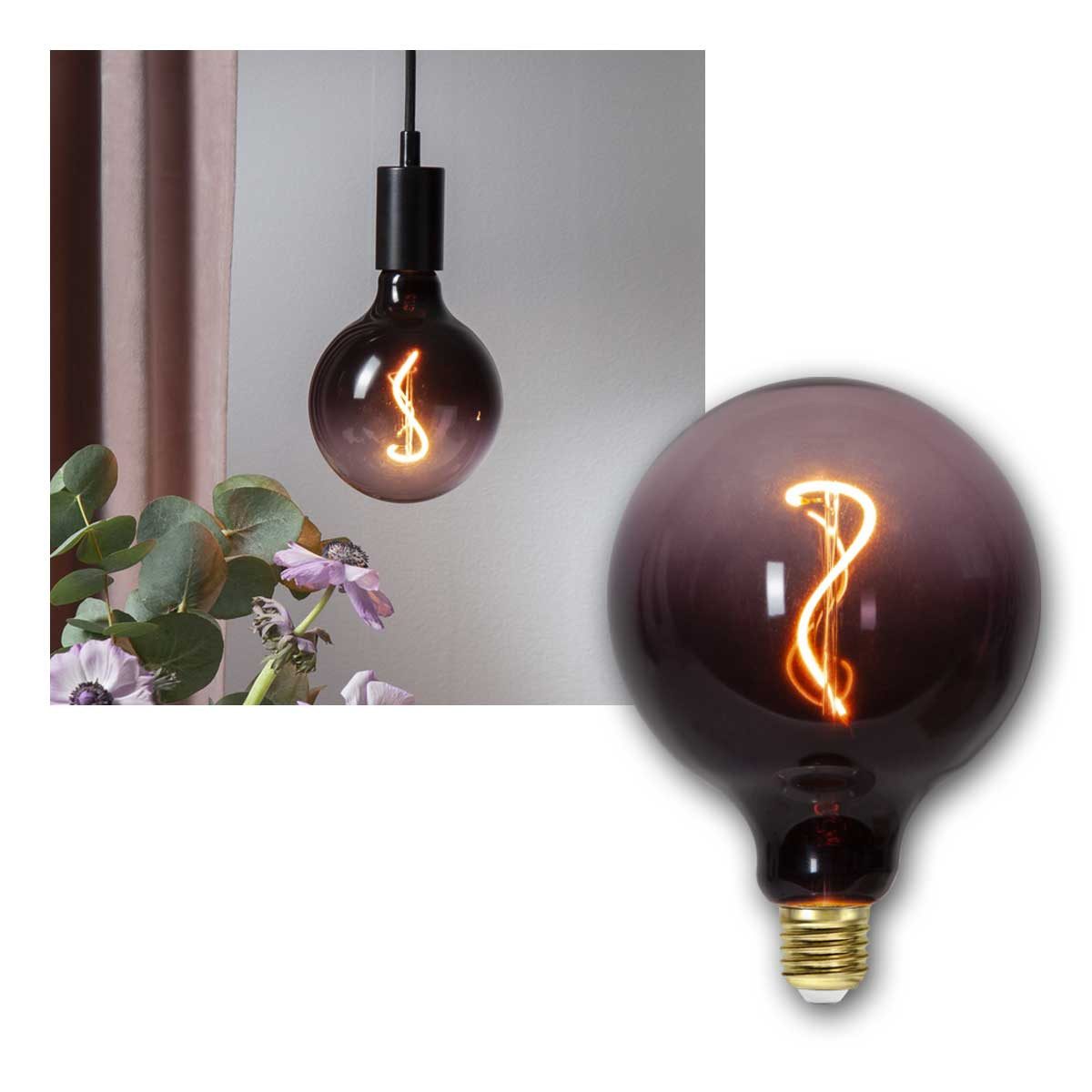 STAR TRADING LED-Leuchtmittel E27 Design Birne COLOUR-MIX violett 175x125mm dimm, warmweiß