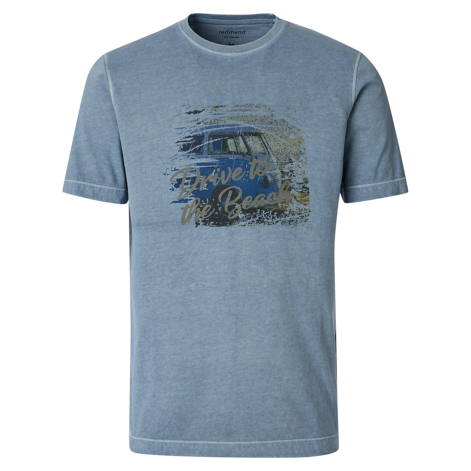 Redmond Rundhalsshirt Redmond Übergrößen T-Shirt blau used Frontprint