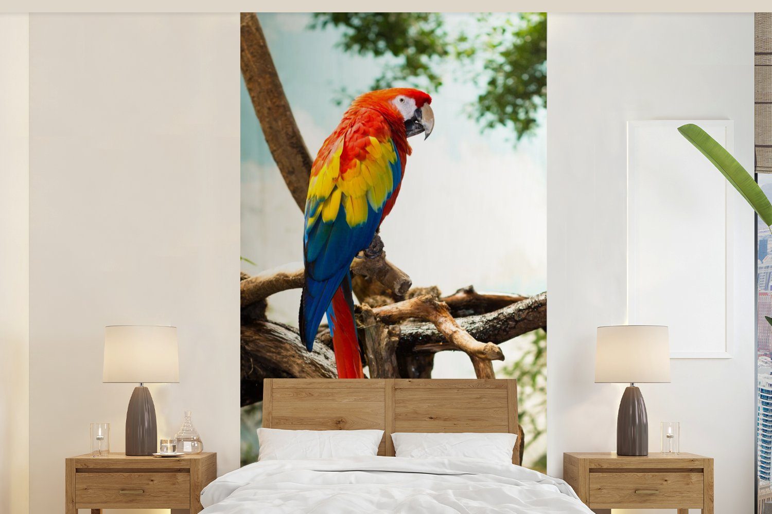 MuchoWow Fototapete Papagei - Vogel - Regenbogen - Tropisch, Matt, bedruckt, (2 St), Vliestapete für Wohnzimmer Schlafzimmer Küche, Fototapete