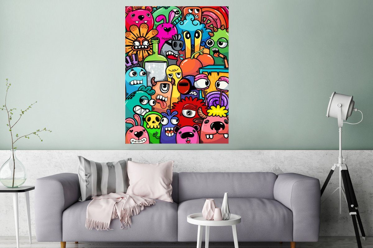 MuchoWow Poster Design - - Wandbild, (1 Schlafzimmer, Regenbogen Kind, Dickes Wohnzimmer, - - Qualitätsdruck Monster Lustig Tiere Papier Deko, St), 