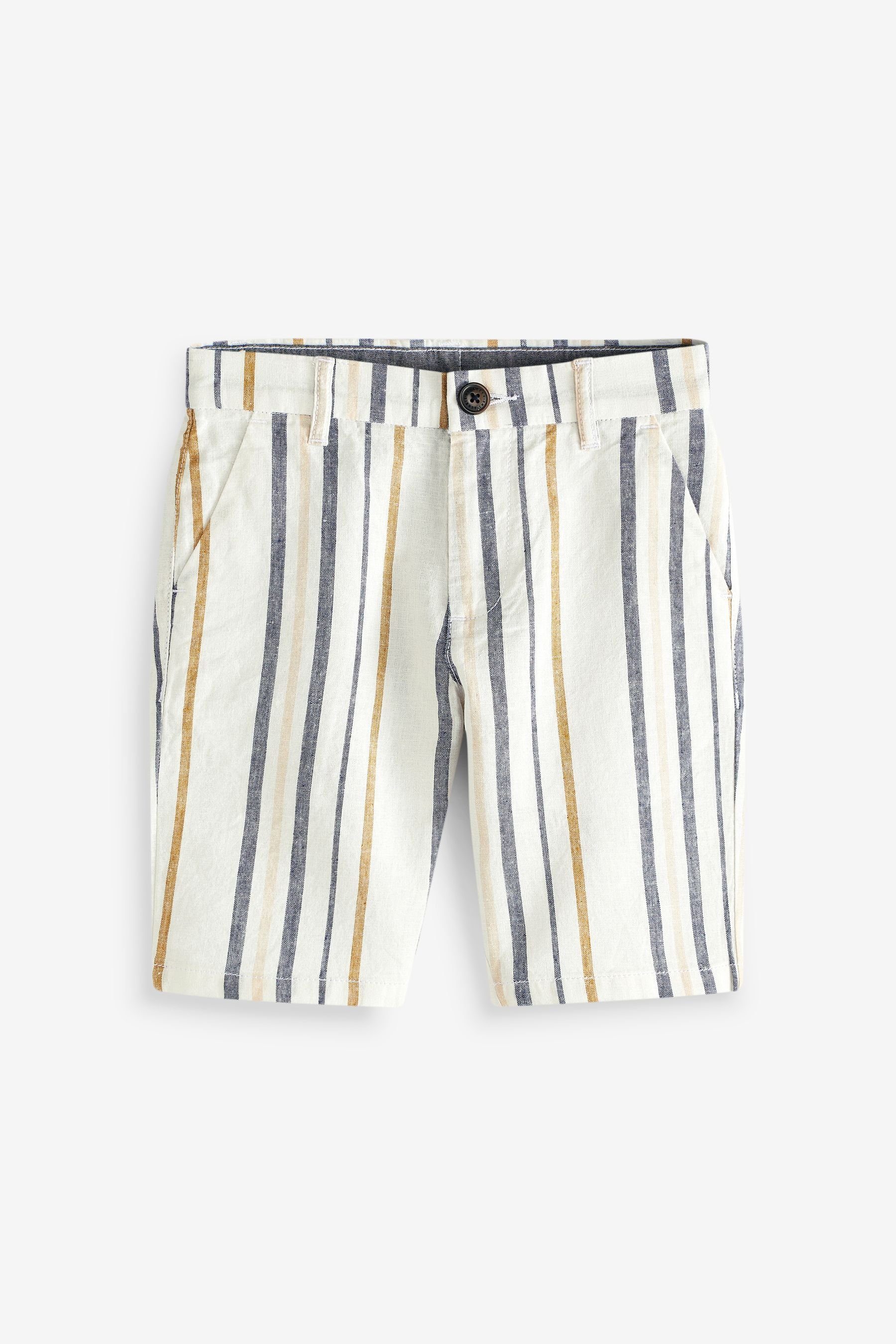 Blue/Yellow Chino-Shorts Stripe Next Leinenanteil mit (1-tlg) Chinoshorts