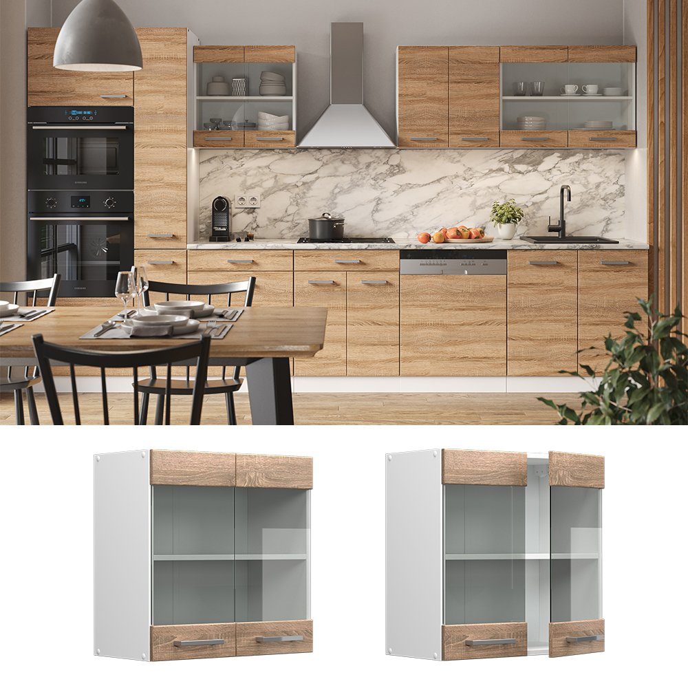 Vicco Glashängeschrank R-Line, Sonoma/Weiß, 60 cm günstig online kaufen