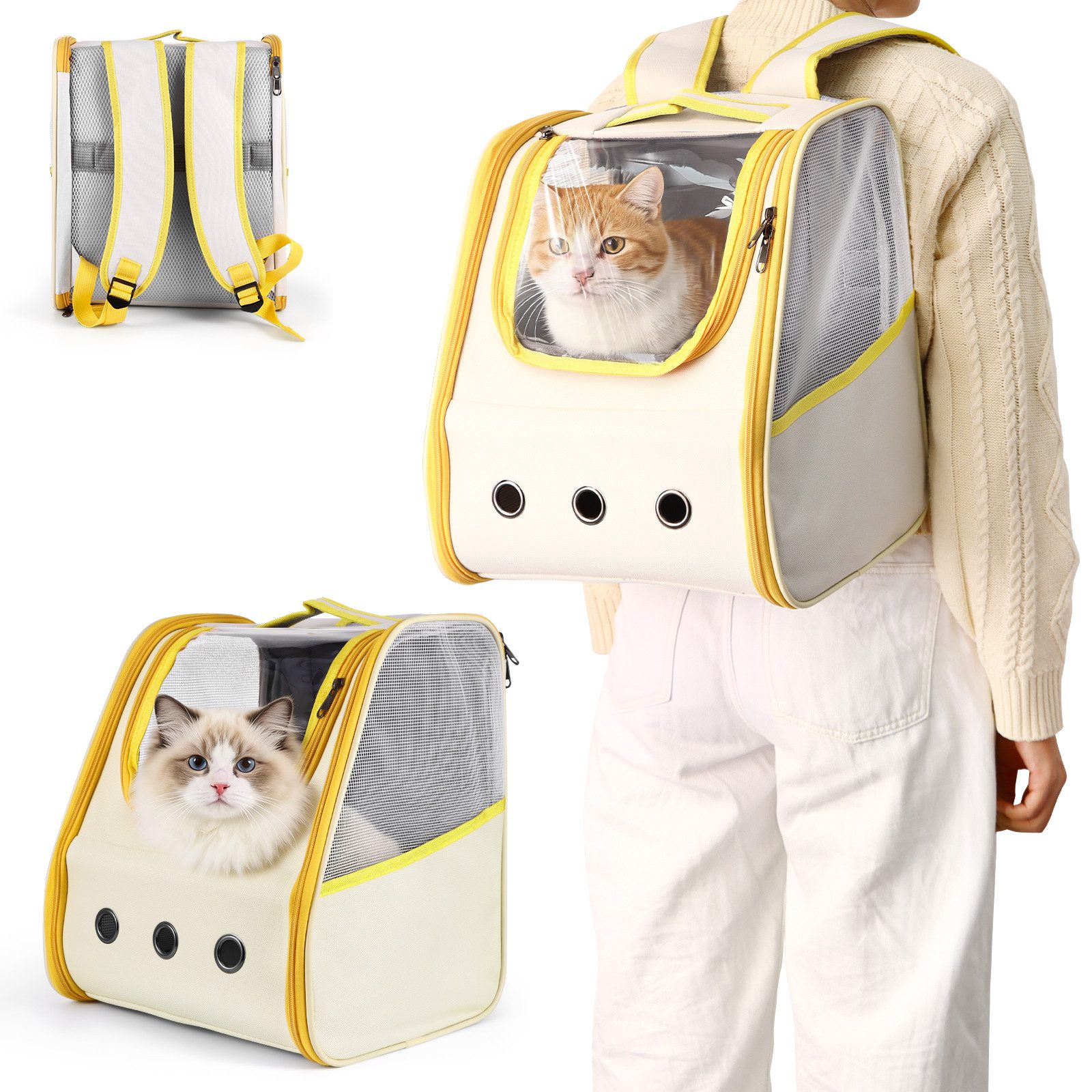 BlingBin Tiertransporttasche Haustier-Tragerucksack Katzenrucksack seitlich zu öffnender Haustier bis 5 kg, Mesh Haustier Tragetasche Atmungsaktiv für Outdoor-Aktivitäten
