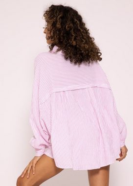 SASSYCLASSY Longbluse Oversize Musselin Bluse Damen Langarm gestreift Hemdbluse lang aus 100 % Baumwolle, Made in Italy, One Size: Gr. 36-48