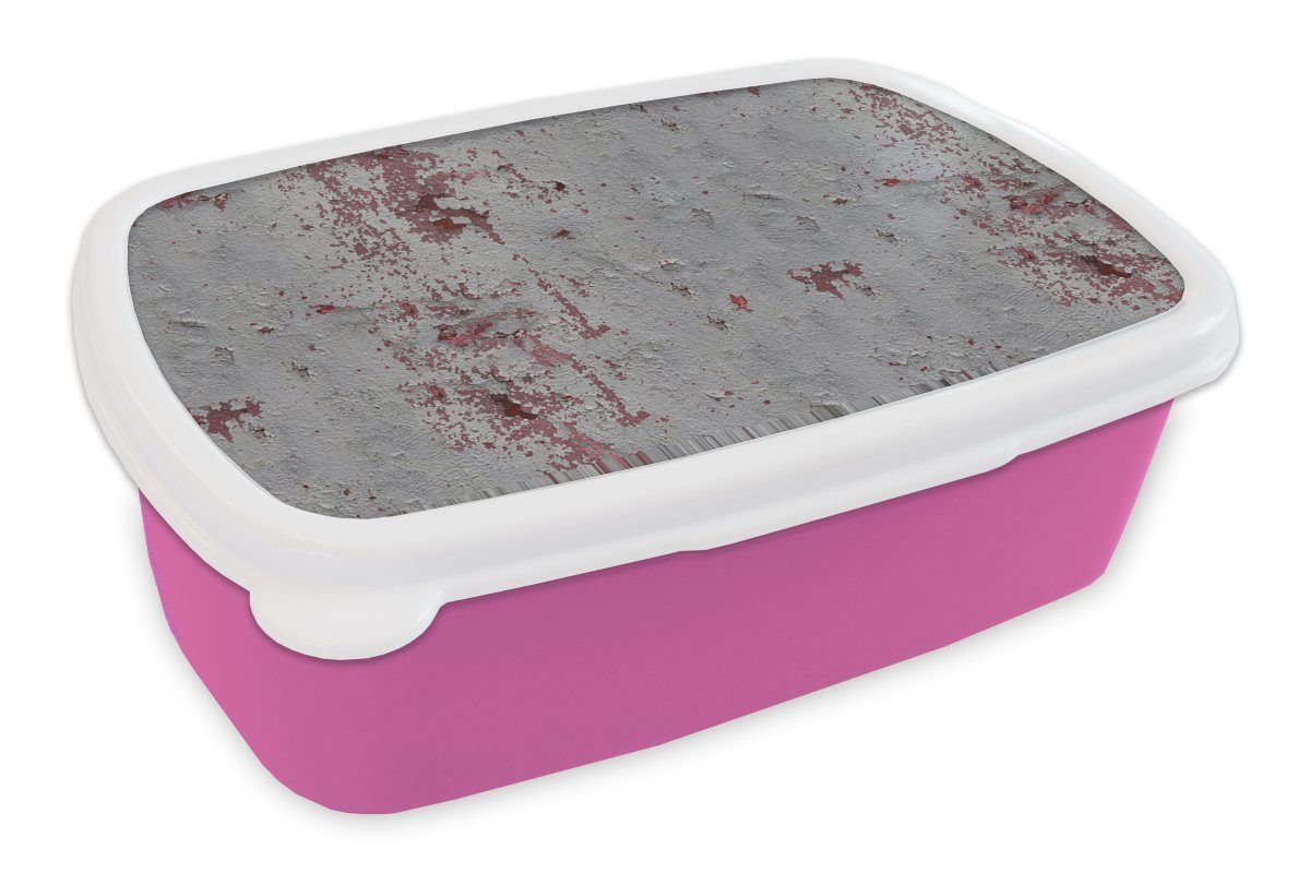 MuchoWow Lunchbox - Snackbox, Vintage Brotdose für - Kunststoff, Brotbox - Metall Muster, Kunststoff (2-tlg), Erwachsene, Mädchen, Rost rosa Kinder
