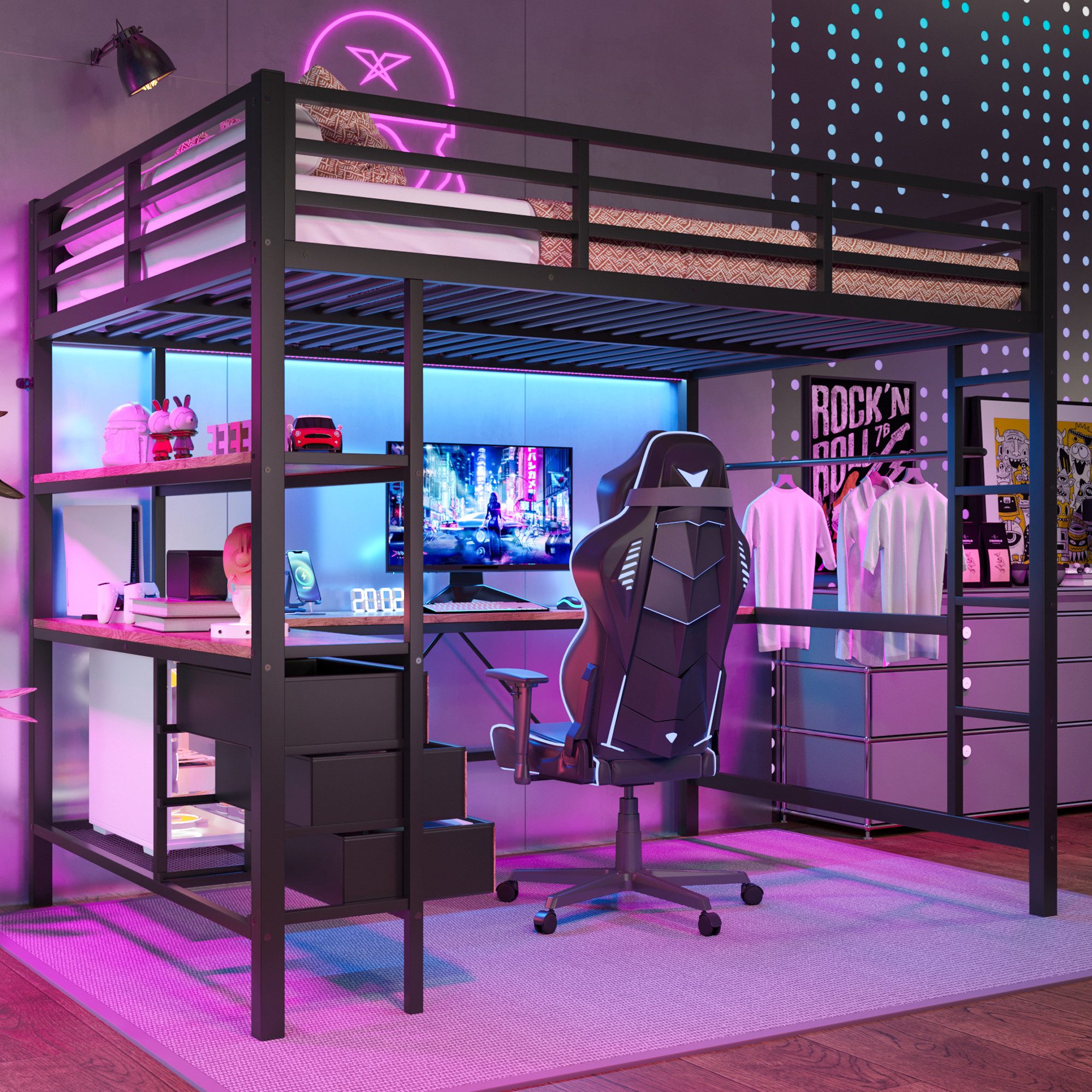 HAUSS SPOLE Hochbett 140x200cm mit Matratze Funktionsbett, Jugendbett mit S günstig online kaufen