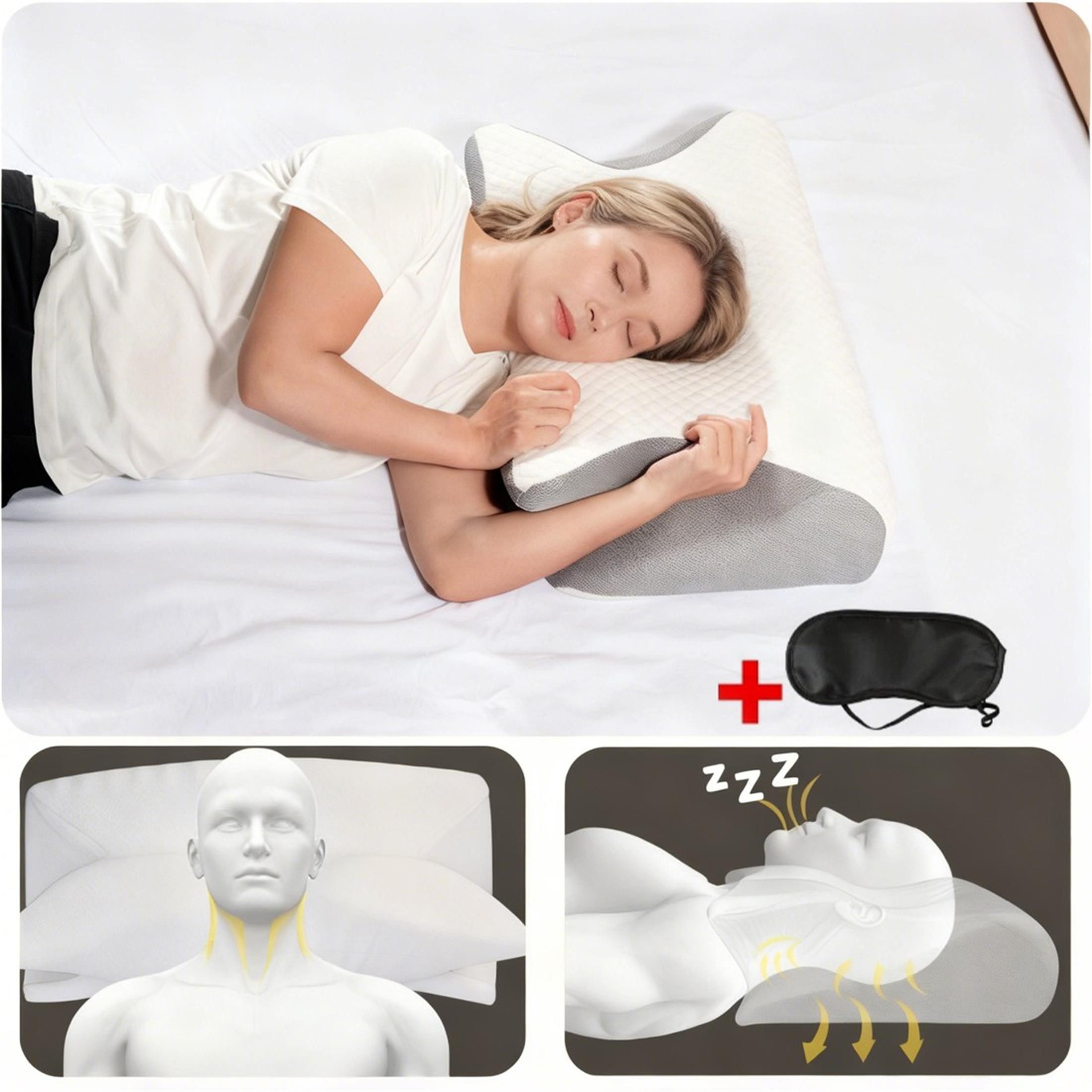 Luckice Therapiekissen Nacken-Therapiekissen Memory-Schaum, orthopädisch, ergonomisch, Schmetterlingsform, 60x35 cm, Hellgrau