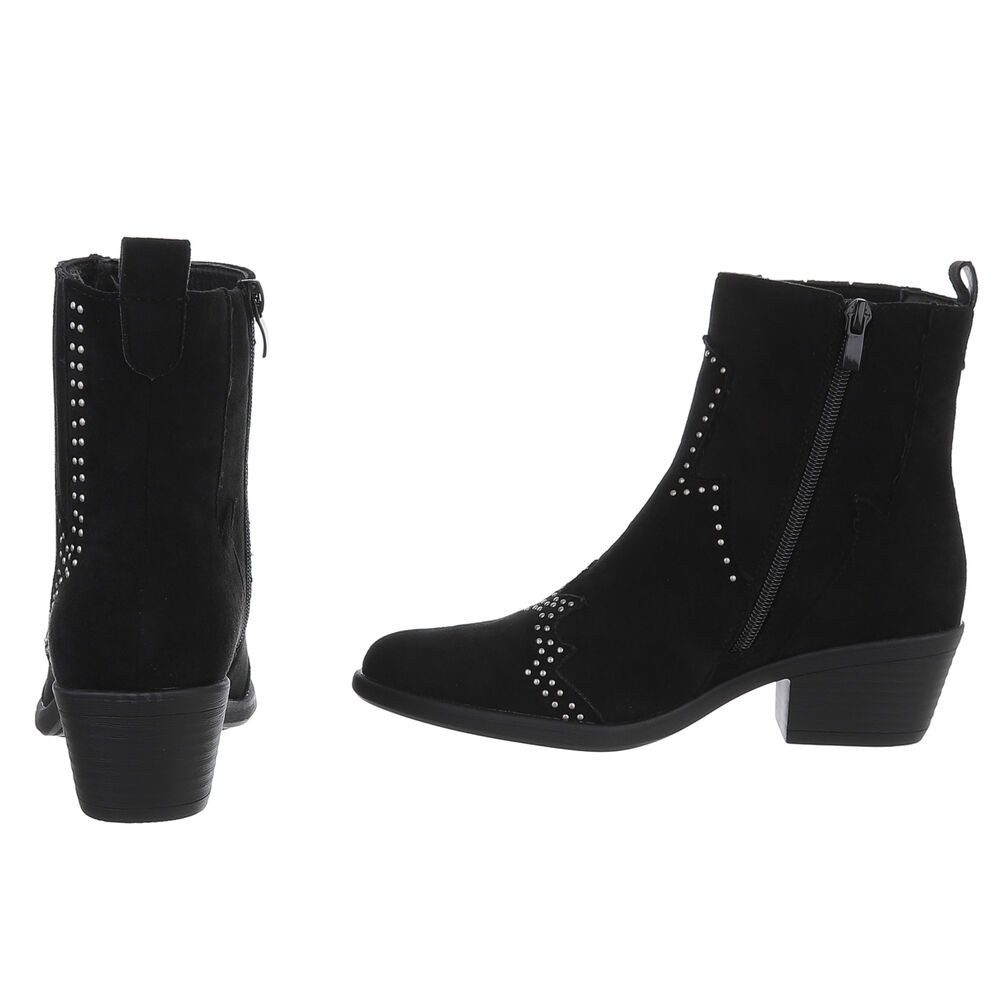 Ital-Design Elegante Damen Stiefelette mit Details für Alltag und Freizeit Westernstiefelette (90471319) Blockabsatz Stiefeletten in Schwarz