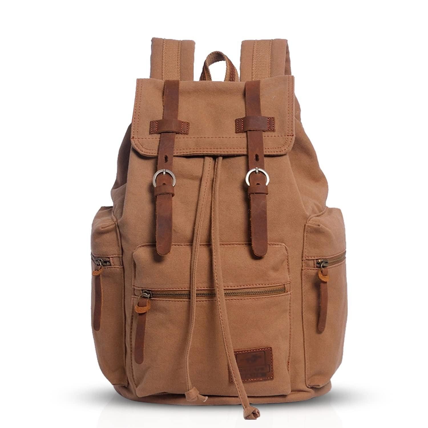 LuxusKollektion Schulrucksack Vintage Rucksack Leinwand 14 Zoll Laptop Gelb