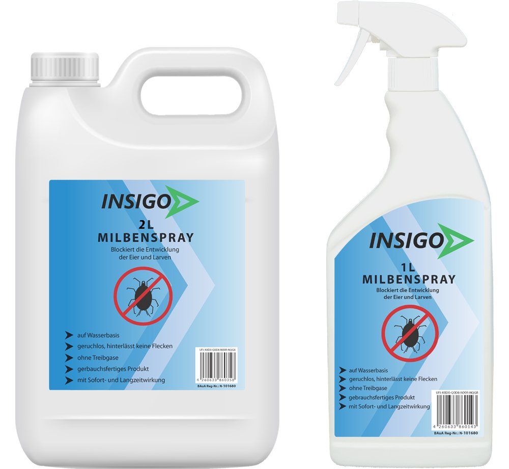 INSIGO Insektenspray Anti Milben-Spray Milben-Mittel Ungezieferspray, 3 l, auf Wasserbasis, geruchsarm, brennt / ätzt nicht, mit Langzeitwirkung