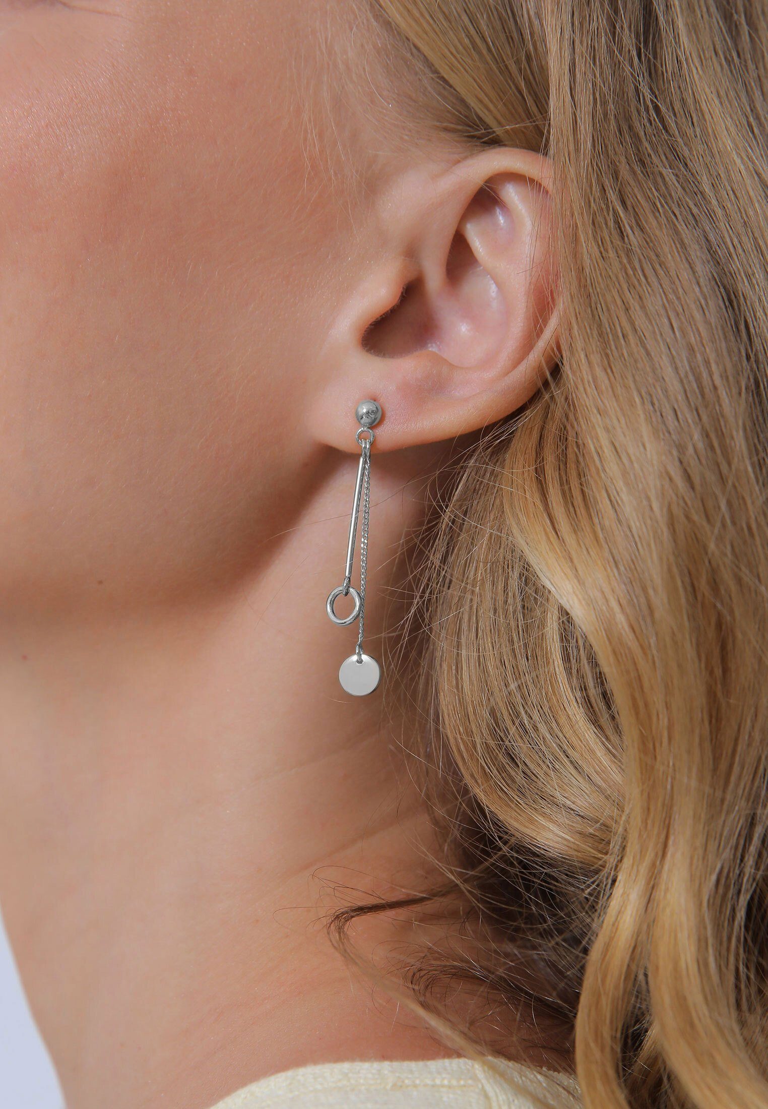 Elli Paar Ohrhänger Stecker Kreis und Plättchen Schmuck Geschenk 925er Silber, Geo – Bild 5 von 5