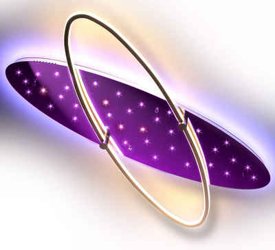 Lewima Deckenleuchte Orbit, XXXL 100cm Sternenhimmel Deckenlampe mit RGB Farbwechsel oval, LED für Hauptbeleuchtung in Warmweiß, Unterbeleuchtung der Decke in Kaltweiß, mit Fernbedienung und Stufenschaltung