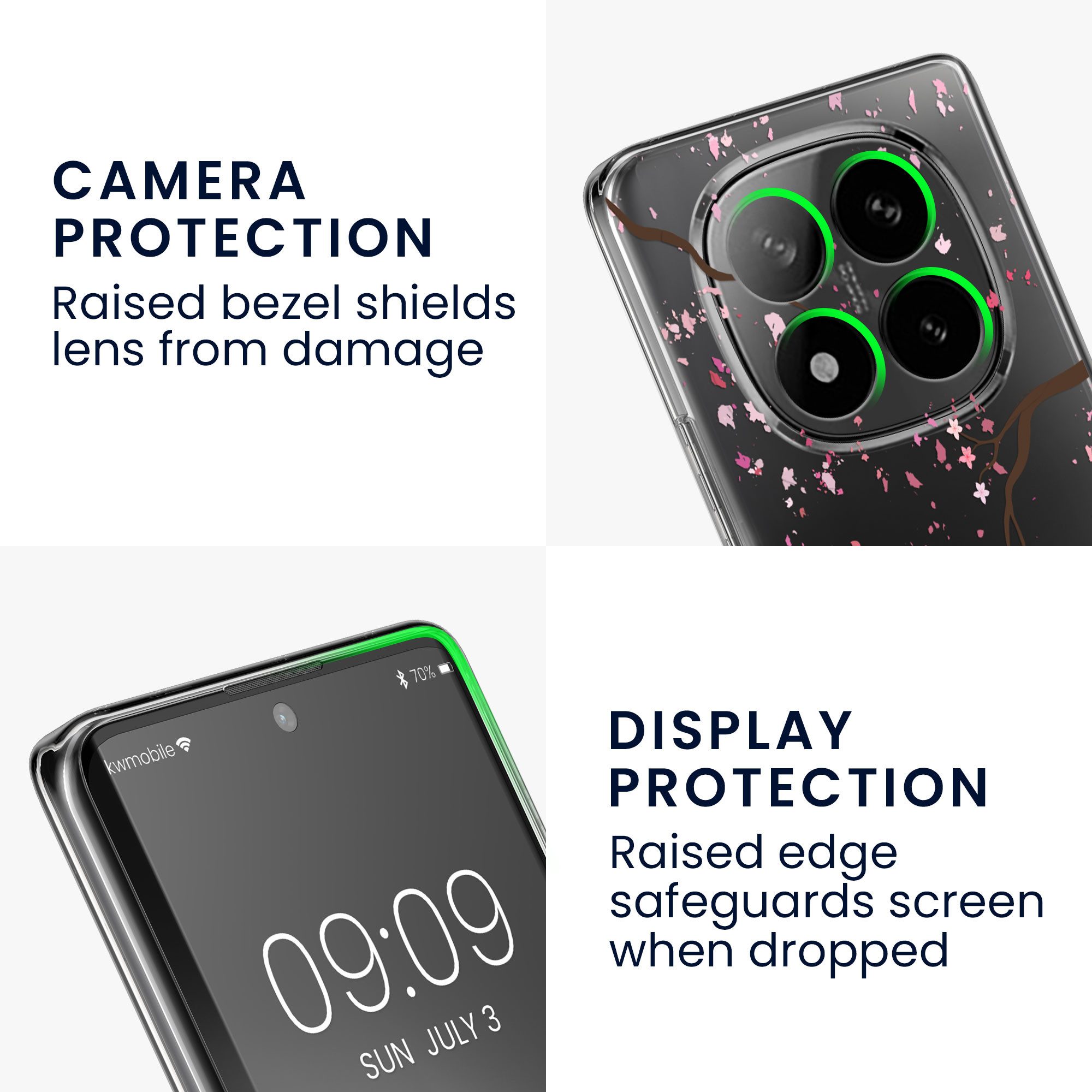 kwmobile Handyhülle Hülle für Xiaomi Redmi Note 14 Pro 5G / Poco X7 Handyhülle - Silikon, Case mit Schutzfolie Kirschblütenblätter Design