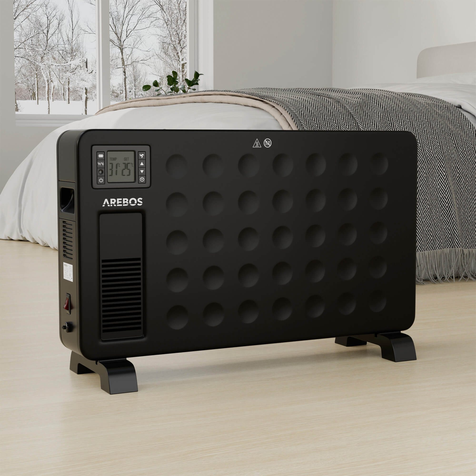 Arebos Konvektor 2300 W 3 Heizstufen, integriertes Thermostat, Inkl. Fernbedienung, Überhitzungsschutz, LCD-Display Timer mobiles Heizgerät