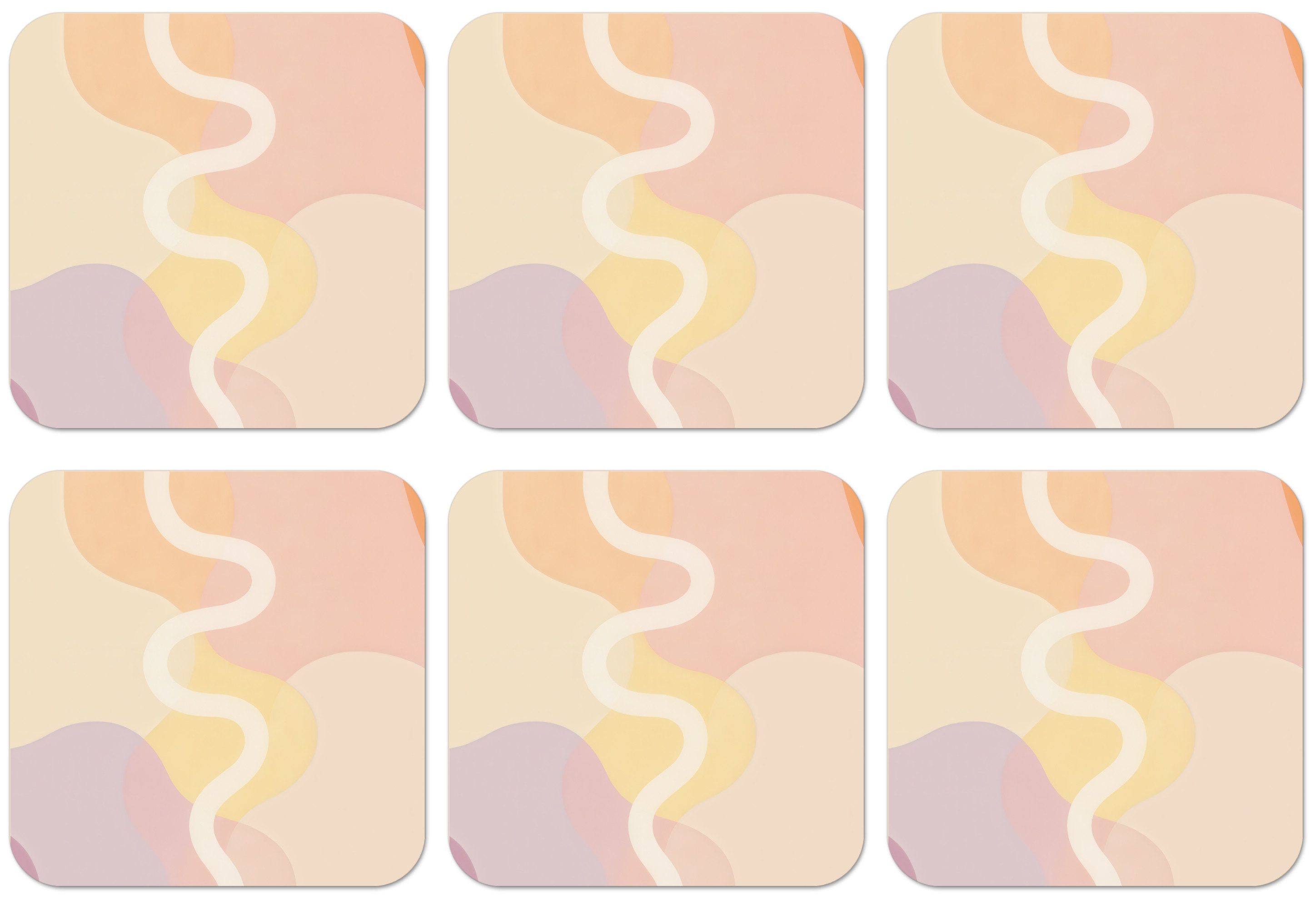 MuchoWow Glasuntersetzer Gewellte Formen - Abstrakt - Pastell, Zubehör für Gläser, 6-tlg., Tassenuntersetzer Kork, Quadrat, Untersetzer Set Gläser, 10x10 cm