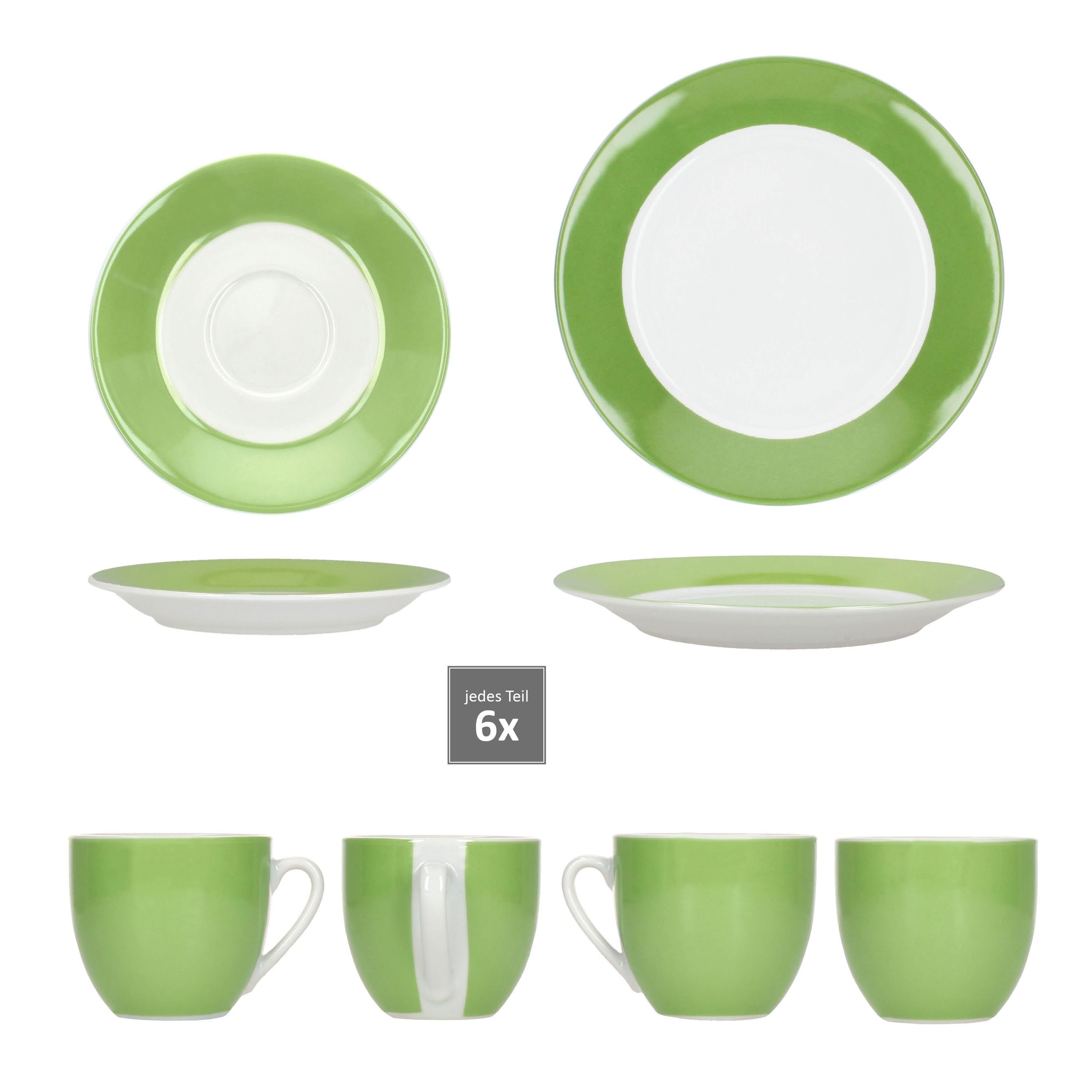 MamboCat Kaffeeservice 18tlg Kaffeeservice Variant Grün Porzellan 6 Personen, Porzellan