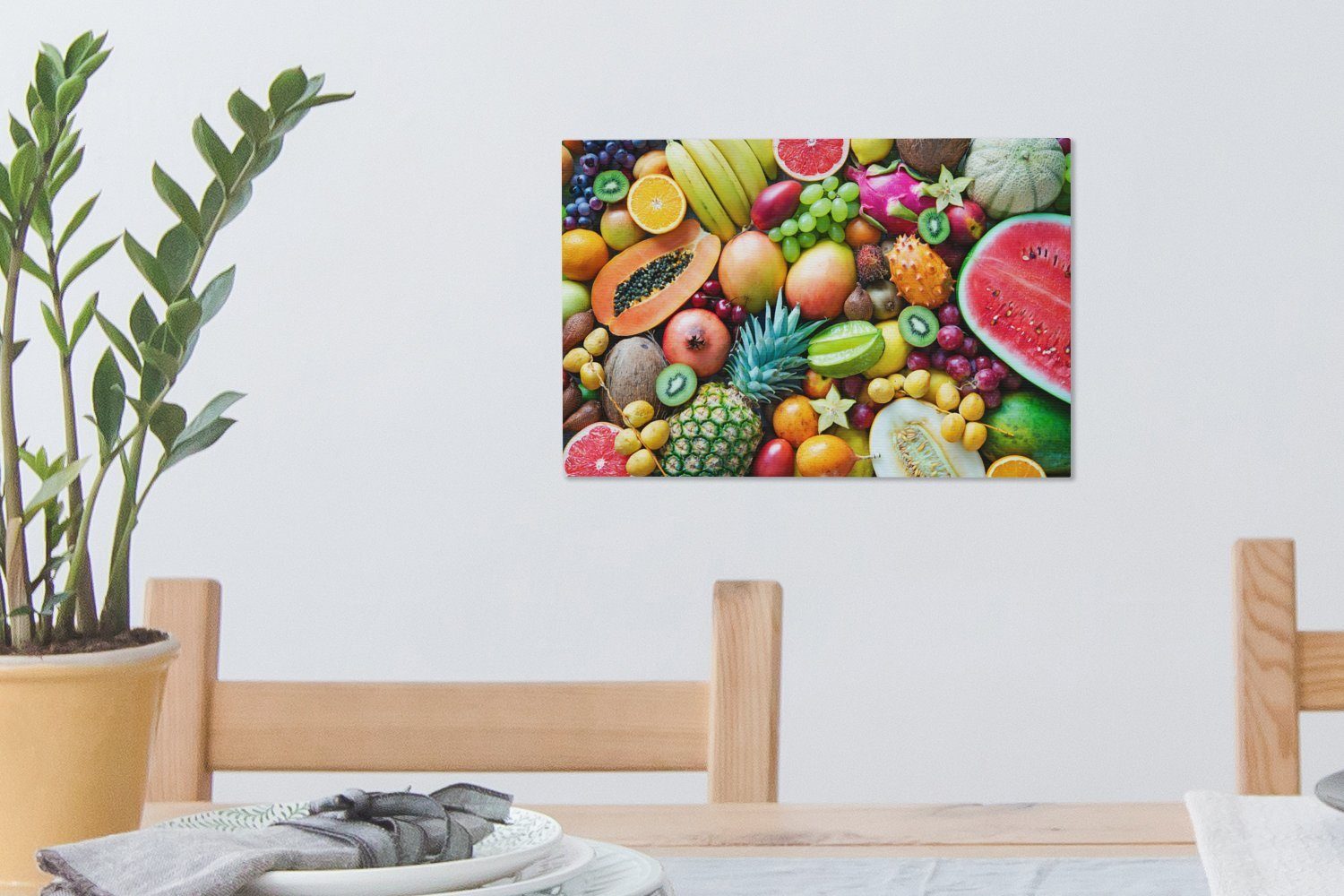 30x20 OneMillionCanvasses® Leinwandbilder, Ananas cm Aufhängefertig, Obst St), - (1 - Tropisch, Leinwandbild Wanddeko, Wandbild