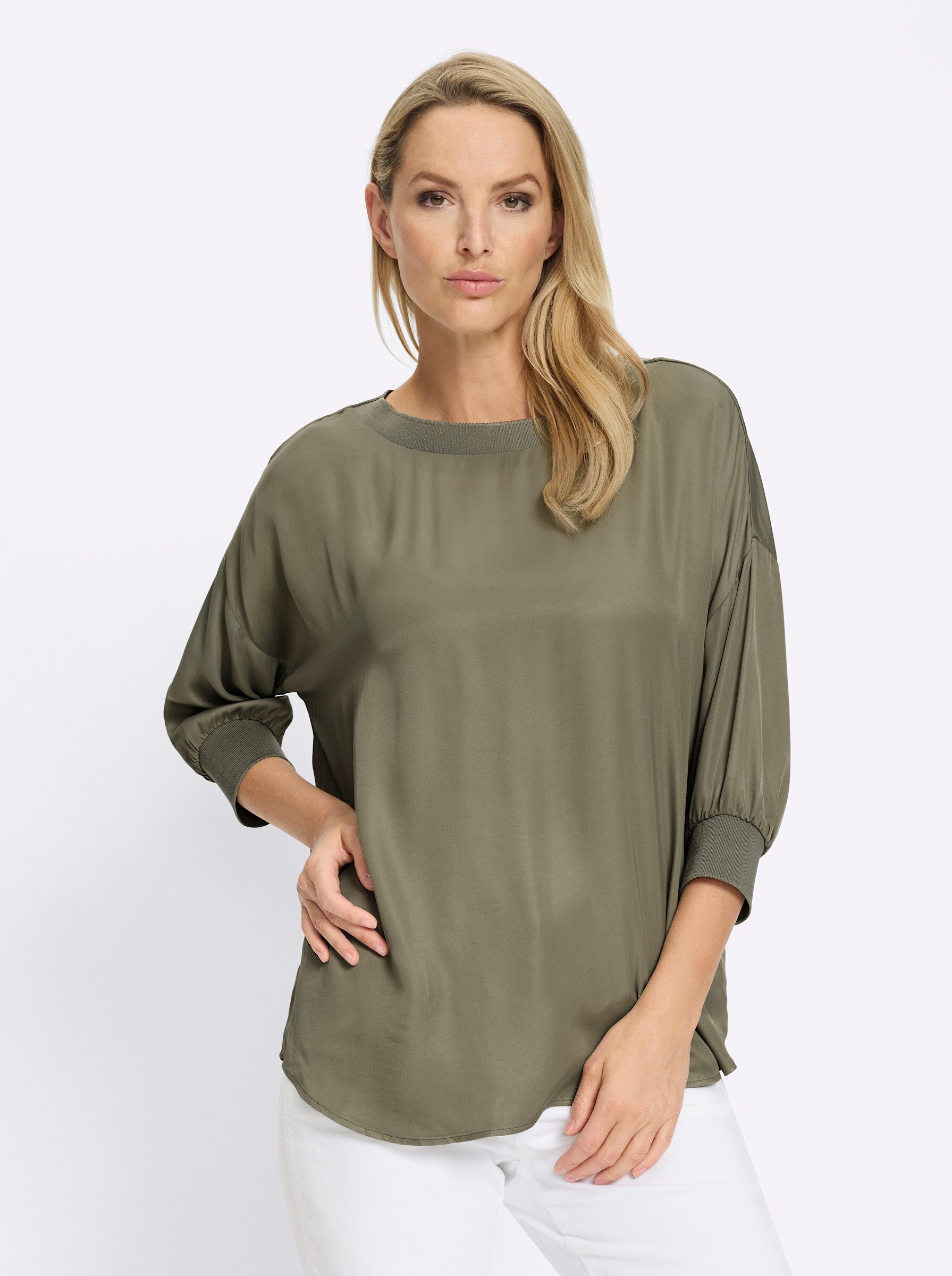 Klassische Bluse Satin-Bluse 3/4-Arm