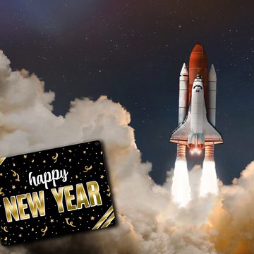 speecheese Metallschild Happy new year Metallschild mit Konfetti Motiv Silvester Rakete Jahr