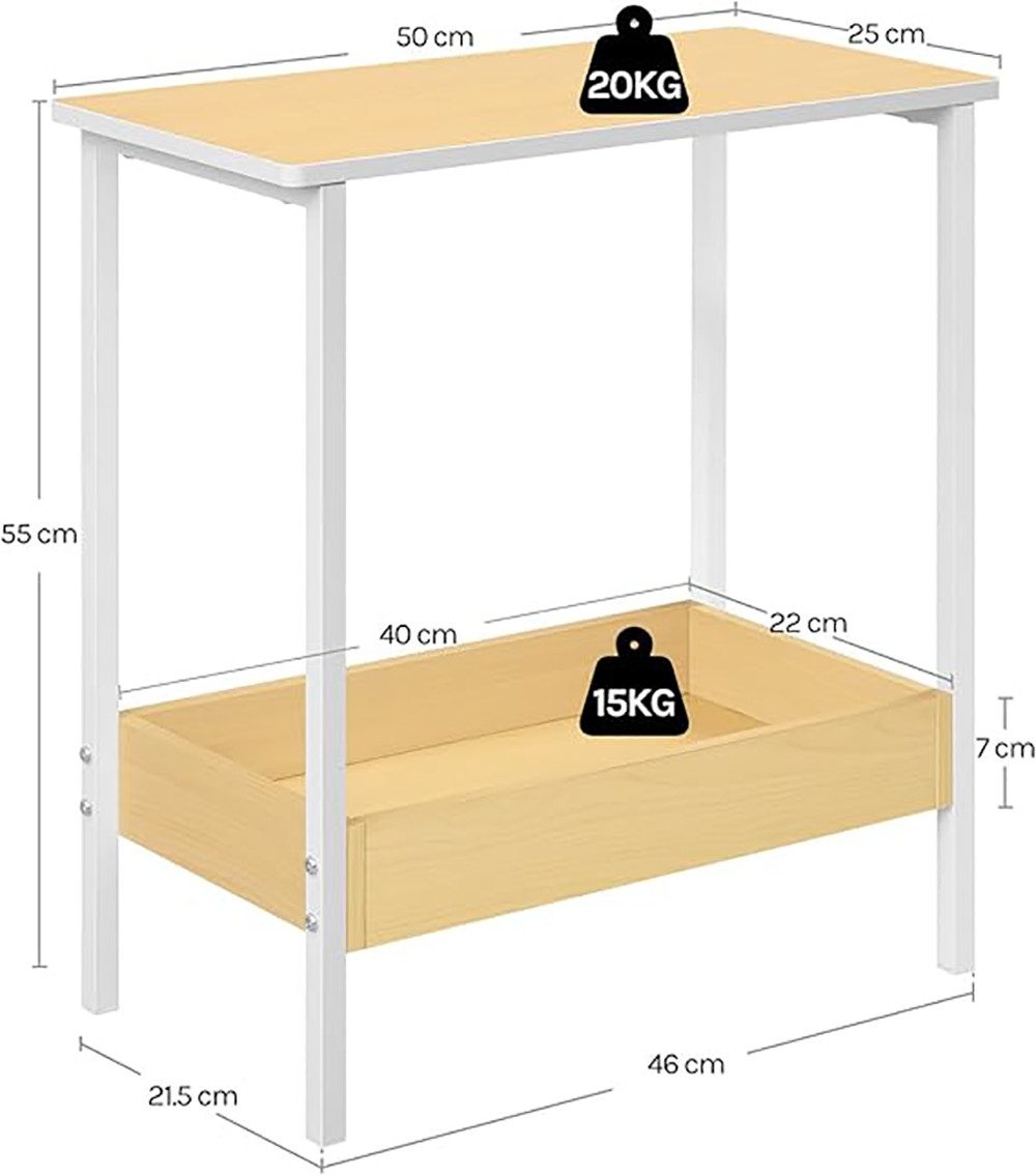 Woltu Beistelltisch (1-St), mit 2 Ablagen, Couchtisch mit Stauraum 50x55x25cm