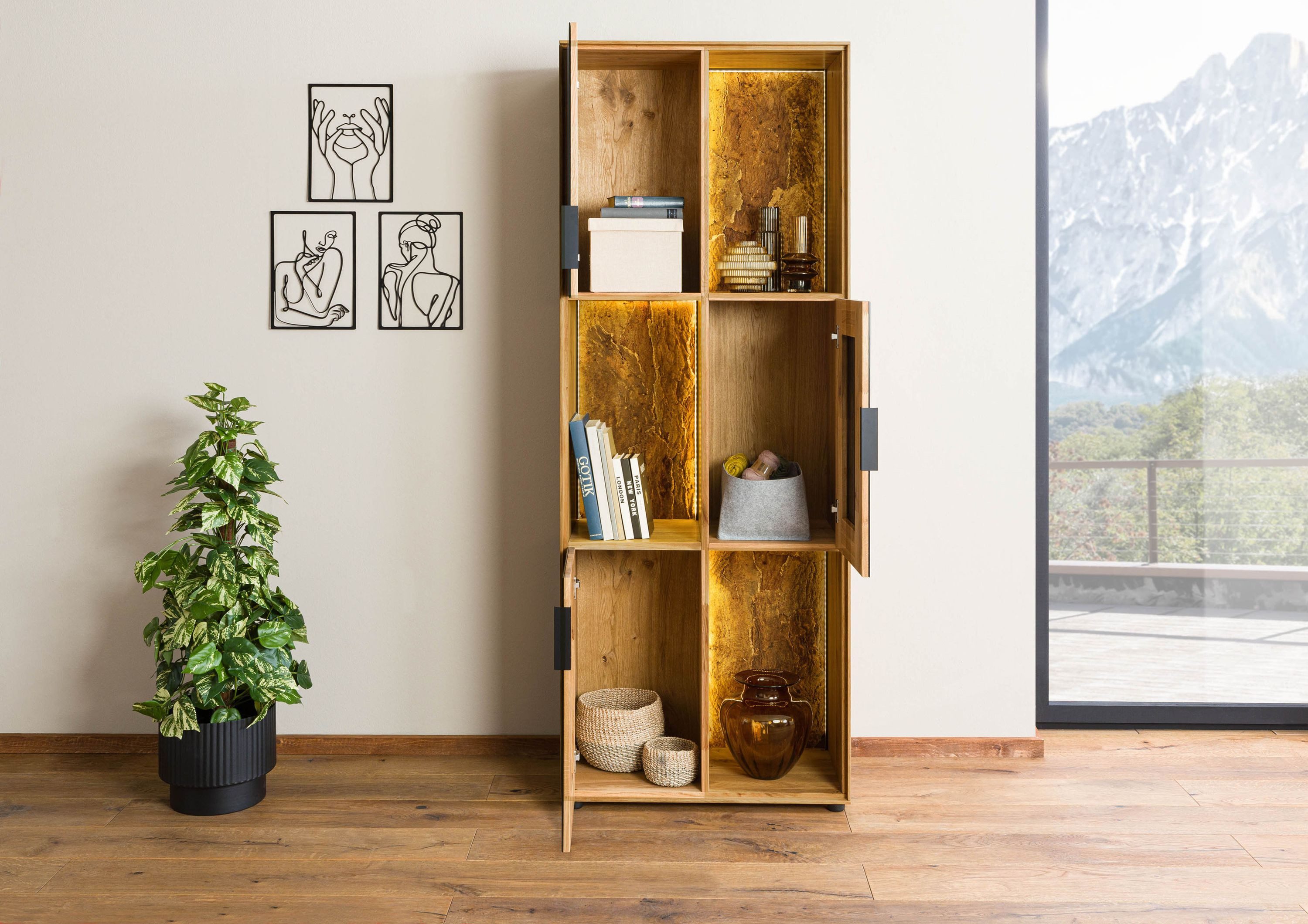 Massivmoebel24 Bücherregal LINDAU, 1-tlg., Wildeiche 76x43x203 natur geölt LINDAU #23
