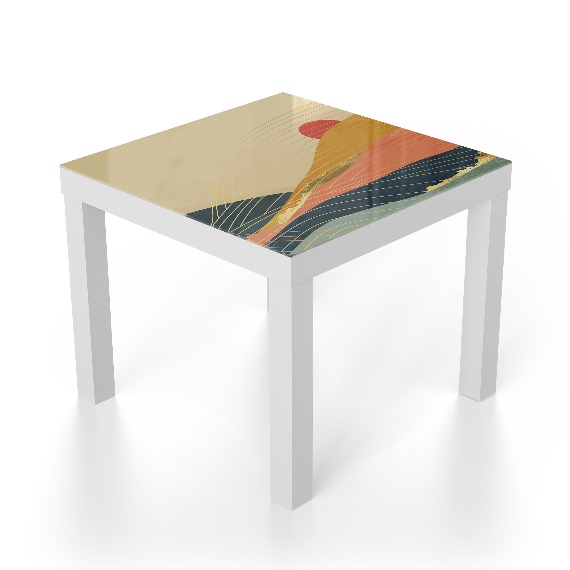 DEQORI Couchtisch 'Abstrakte Glas Beistelltisch Bergwelt', Glastisch modern Weiß