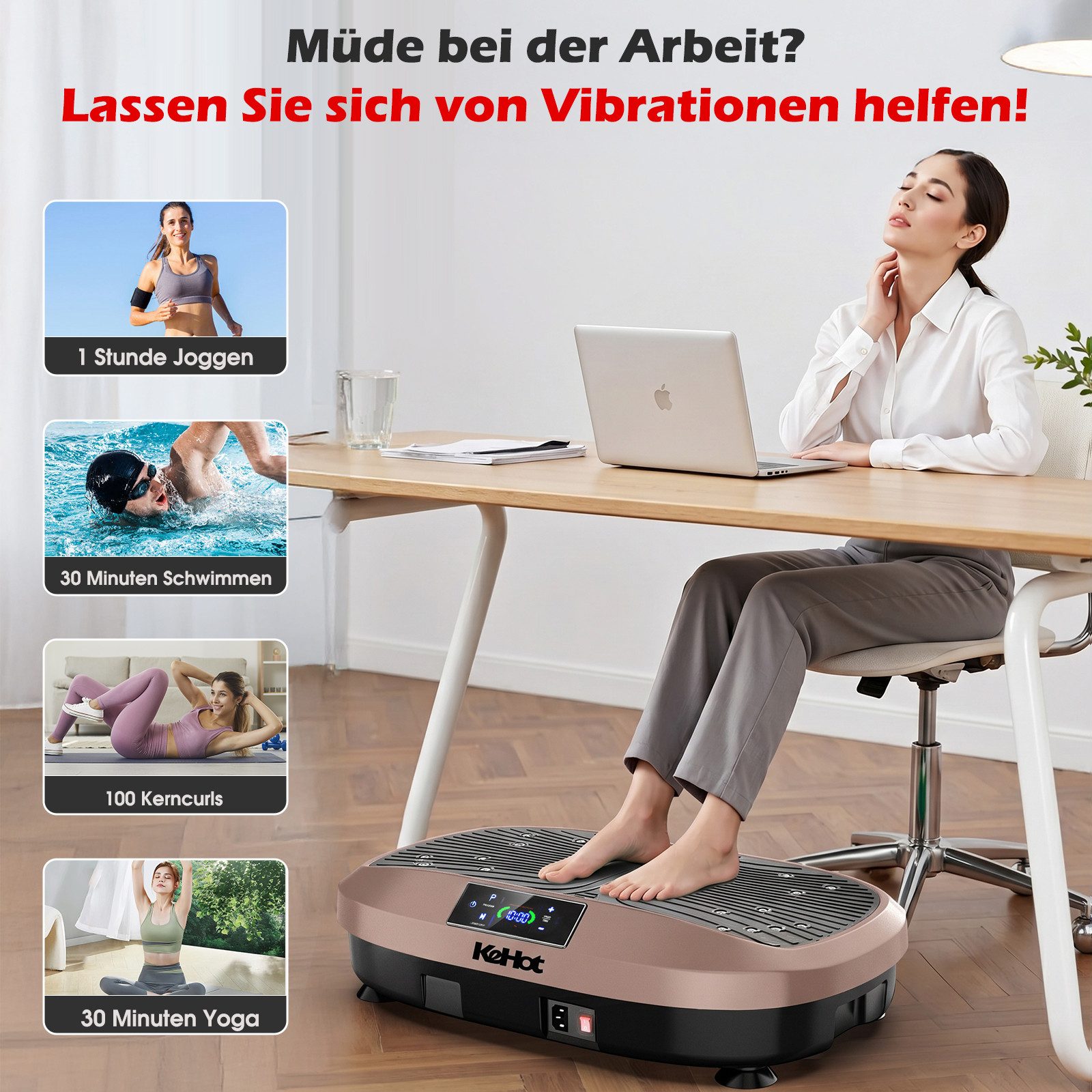 kehot Vibrationsplatte Vibrationsplatte für Ganzkörpertraining, LED Display & Fernbedienung, 200 W, 120 Intensitätsstufen, Leise Trainingsplatte mit Widerstands – Bild 5 von 5