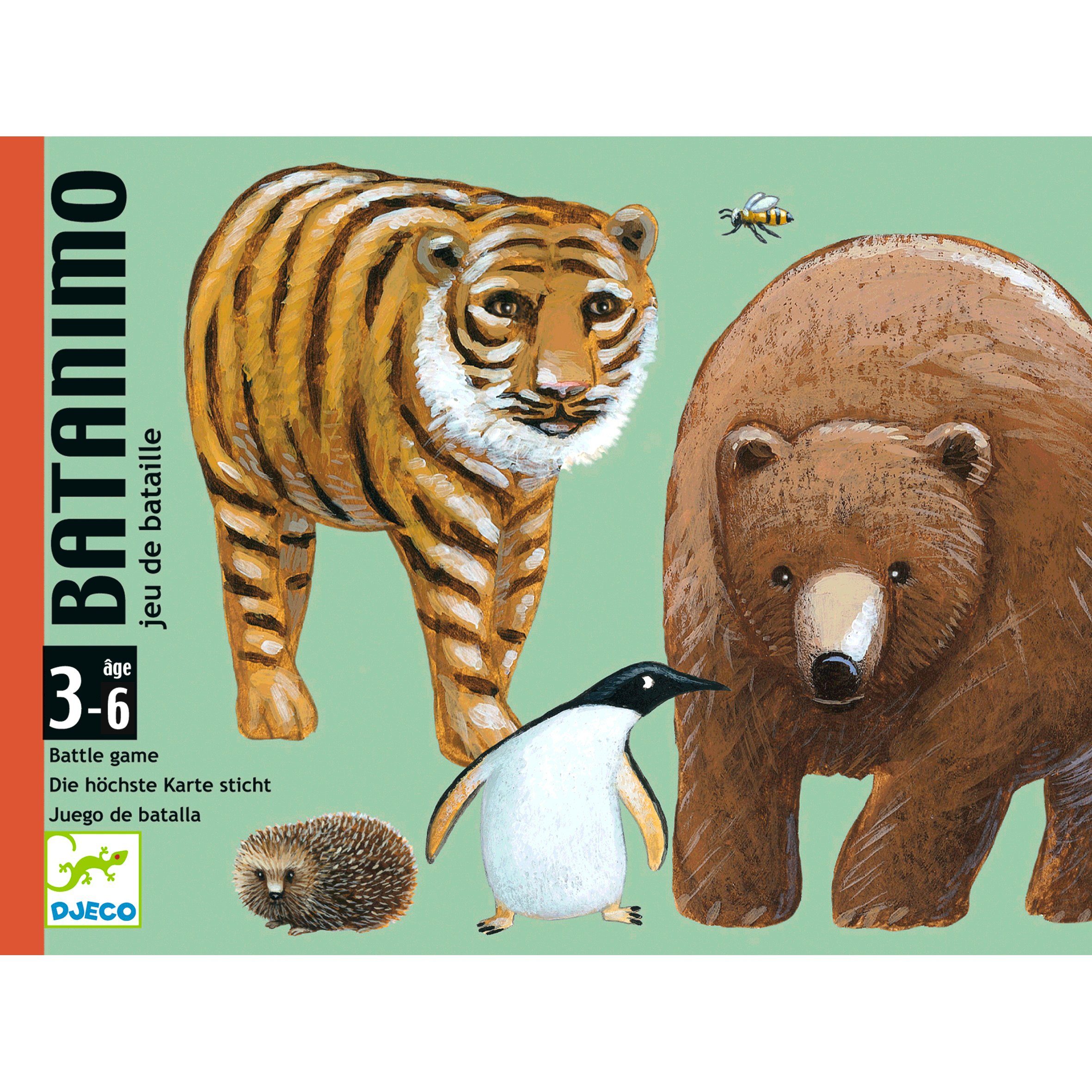 DJECO Spiel Kartenspiel Batanimo Stichspiel mit verschiedenen Tier-Illustrationen