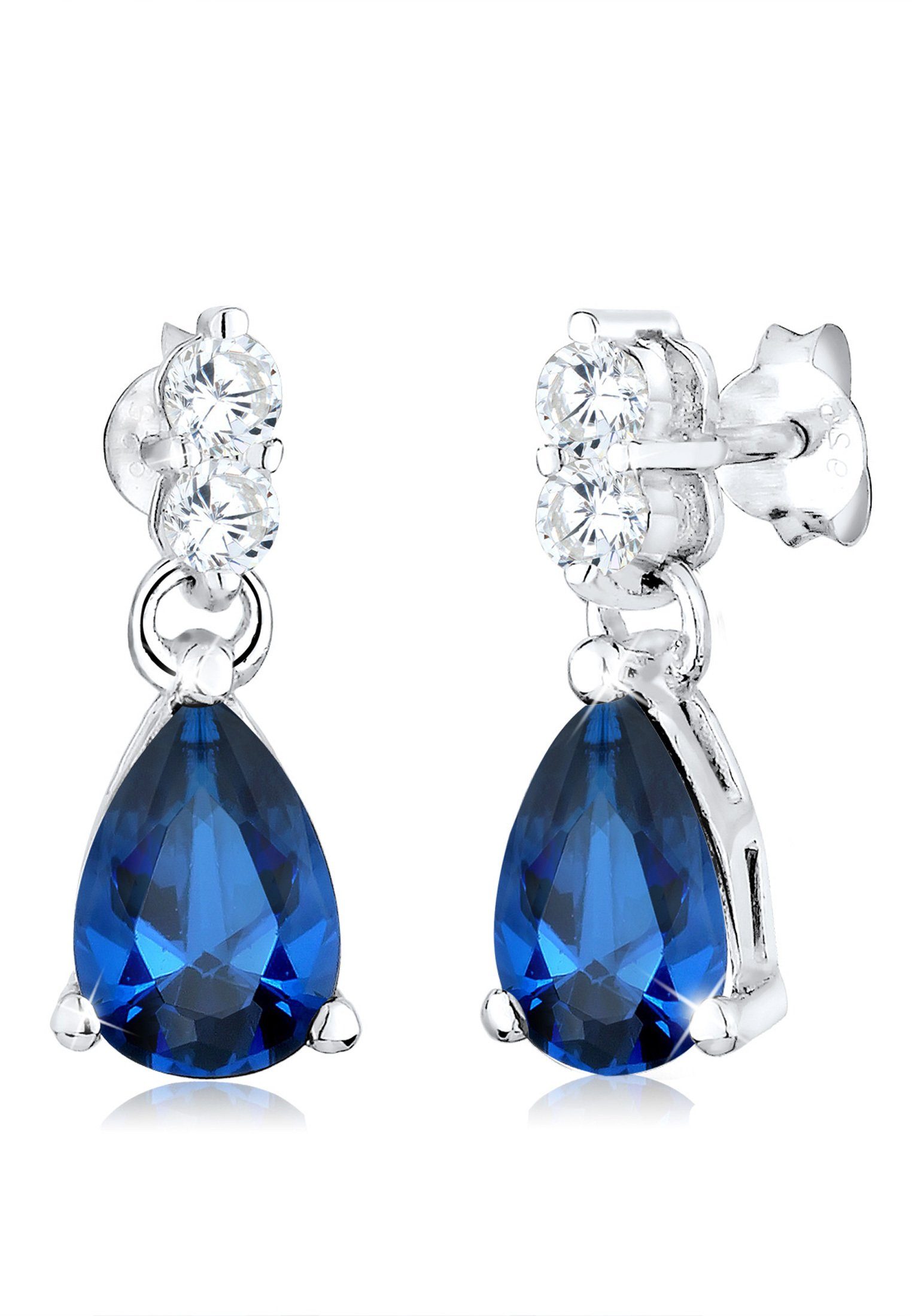 Silber, Tropfen Paar Ohrstecker Schmuckstück Elli in Tropfenform mit stilvoller Ohrhänger Zirkonia Blau 925