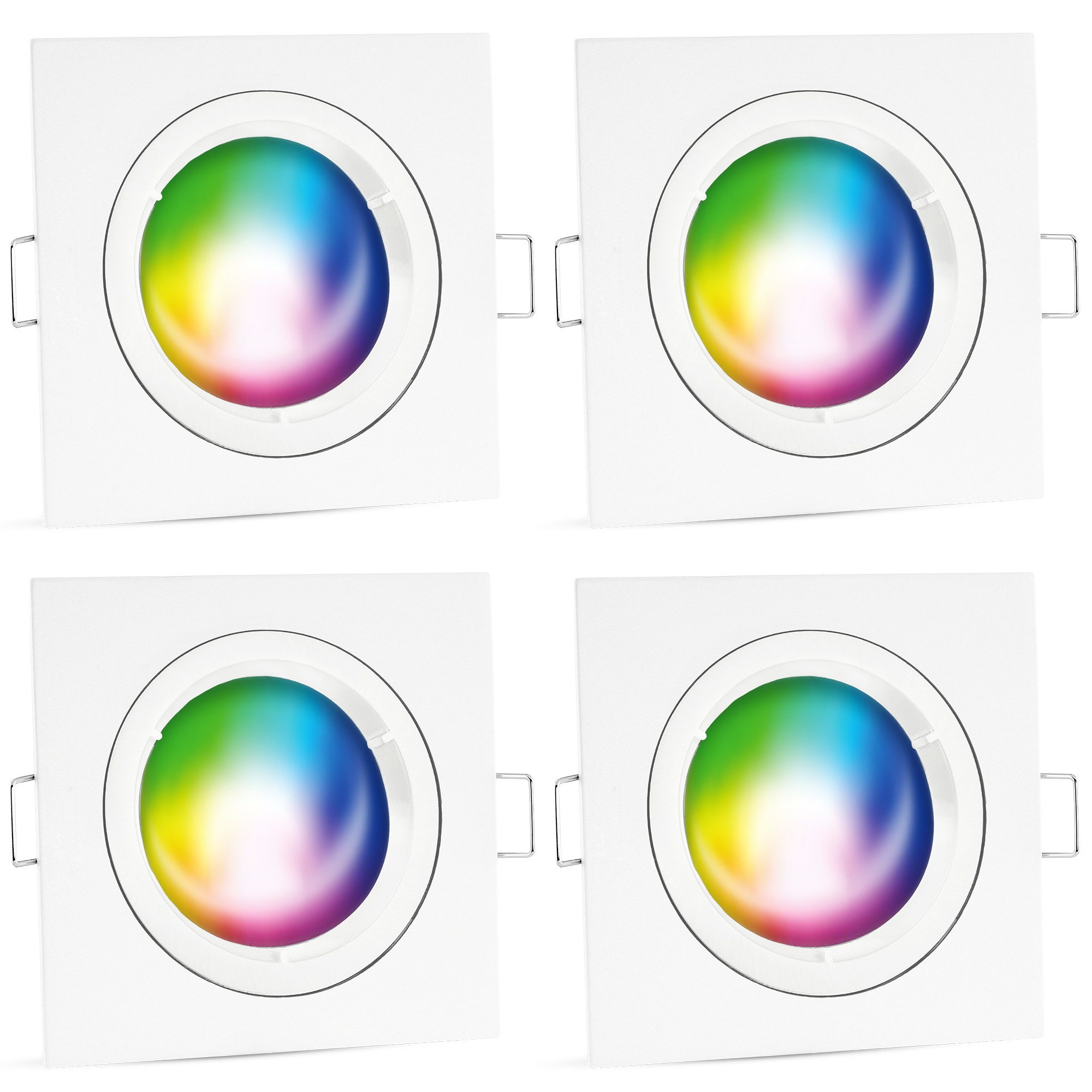 linovum Smarte LED-Leuchte 4er Set Smarte Deckeneinbauleuchte Spot eckig matt weiss inkl. GU10, RGB