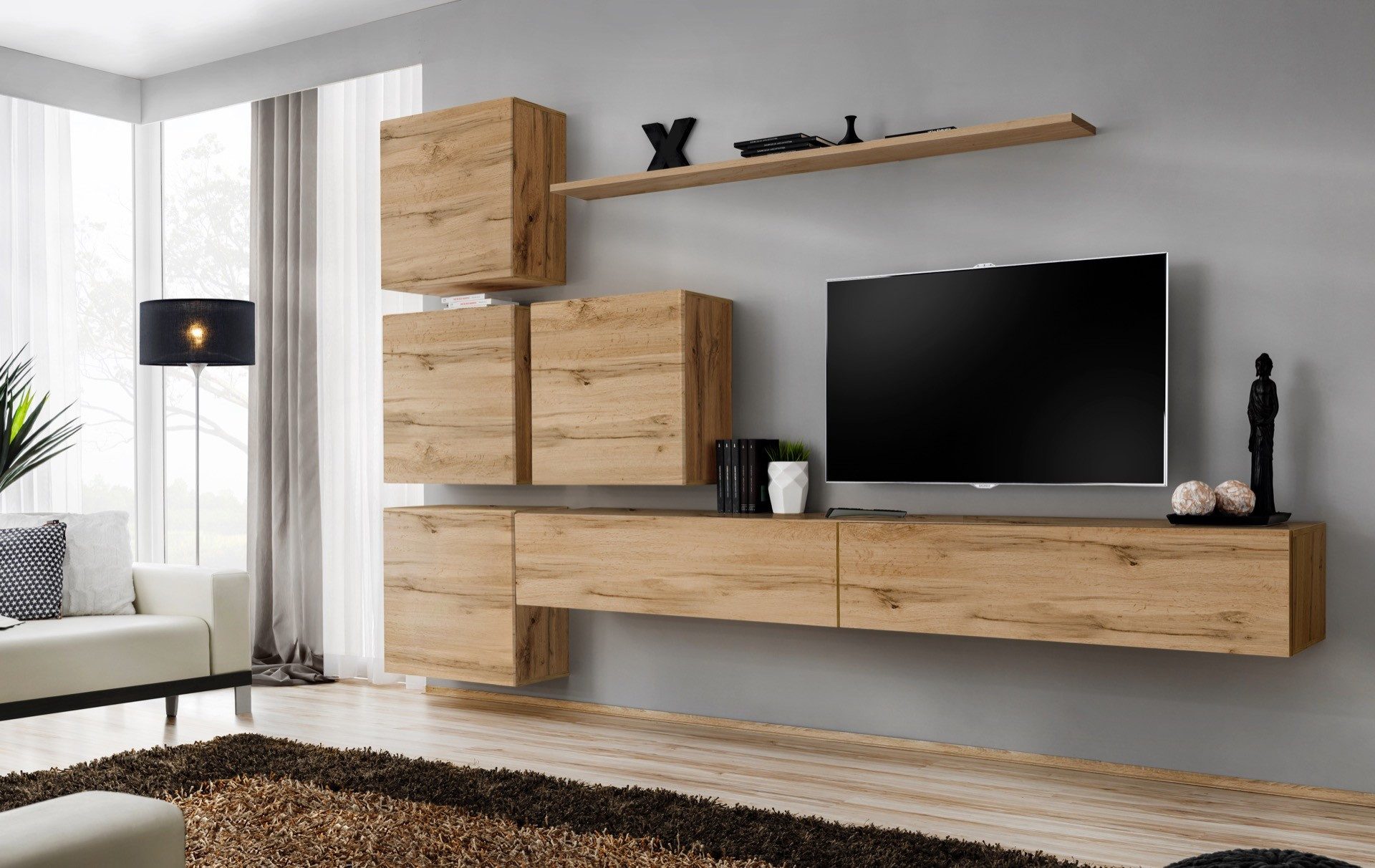 Xlmoebel Wohnwand Braunes 7-teiliges Set TV-Ständer Regal Modern Design, Made in Europa