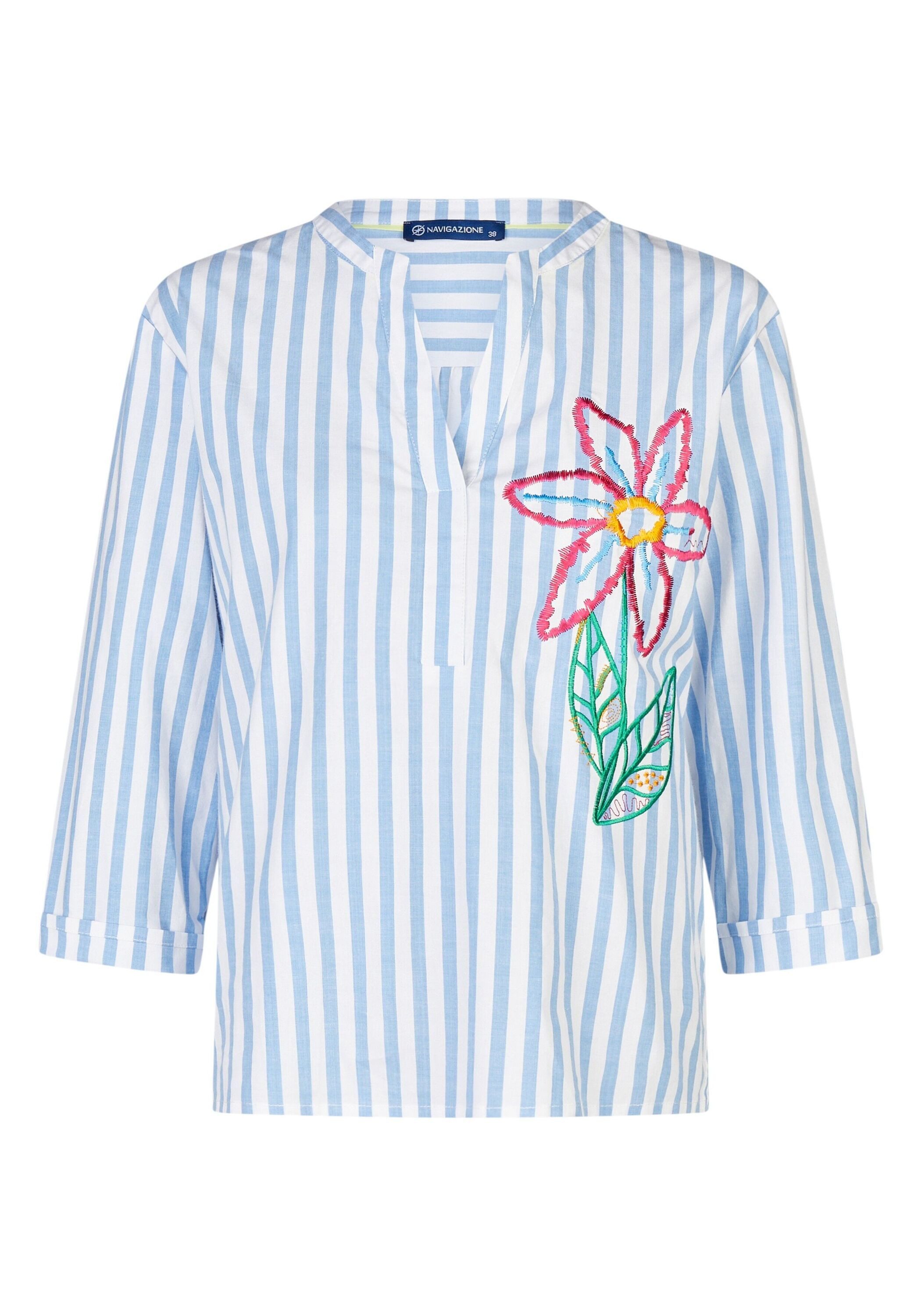 NAVIGAZIONE Print-Shirt (1-tlg) farbenfrohes, aufwendig gesticktes Blumenmotiv