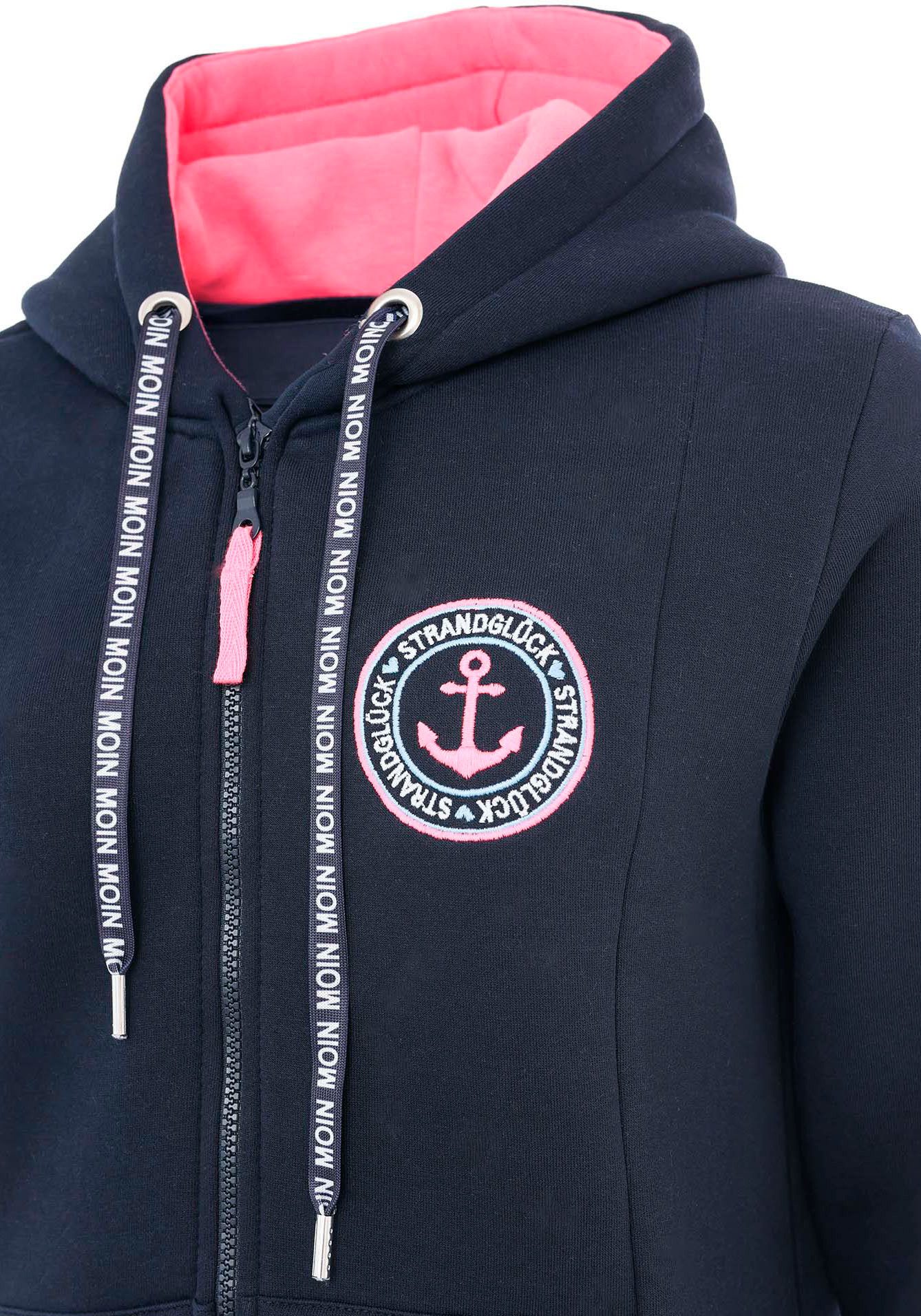 Zwillingsherz Jerseymantel "Küste Meer Moin" mit Kapuze, Taschen, Front und Backmotiv Küste Meer Moin