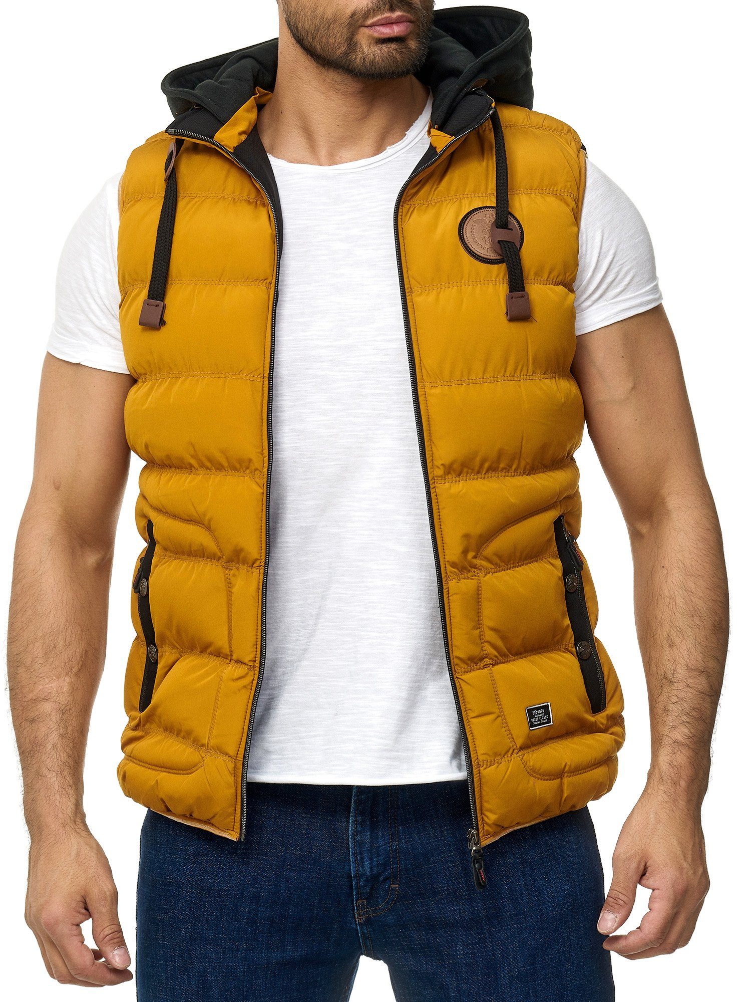 Mustard Outdoor-Weste Slim-Fit Kapuze Abnehmbare BLACKROCK BR1701 Herren Steppweste - -