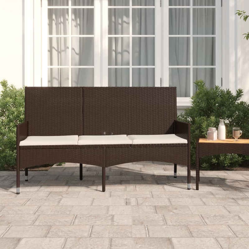 vidaXL Gartenbank Gartenbank 3-Sitzer mit Kissen Braun Poly Rattan (1-St)