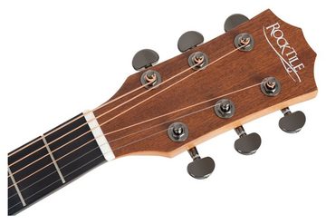 Rocktile Westerngitarre WSC-101C NT Akustikgitarre Starter Set, Starter Set, inkl. Tasche, Plektren, Ersatz-Saiten, Stimmpfeife & Gitarrenschule, Concert mit Cutaway - Boden & Zarge: Sapele