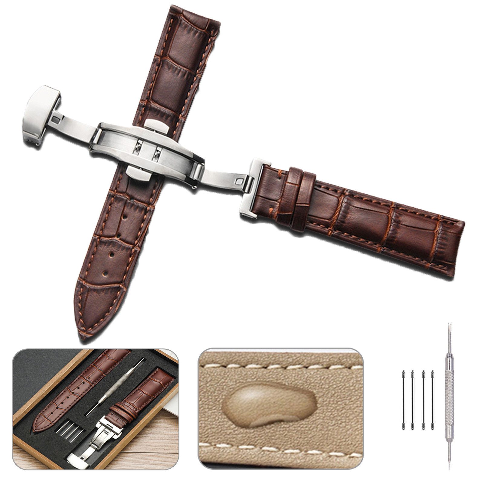 BTTO Smartwatch-Armband Leder Uhrenarmband mit Edelstahl Silber Schnalle, A günstig online kaufen