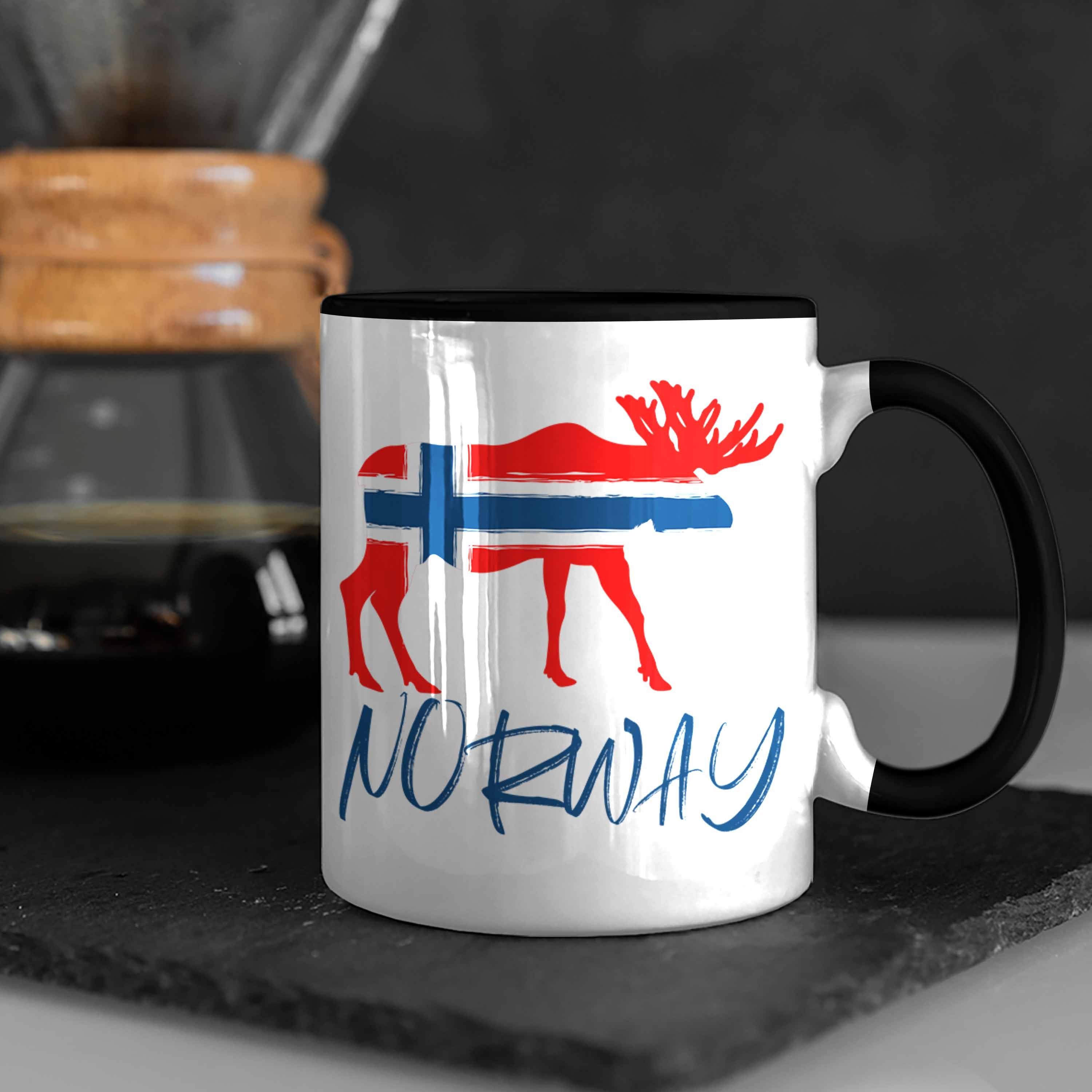 Trendation Tasse Elch Schwarz Norway Geschenke Trendation Norwegen Grafik Tasse Flagge - Nordkap