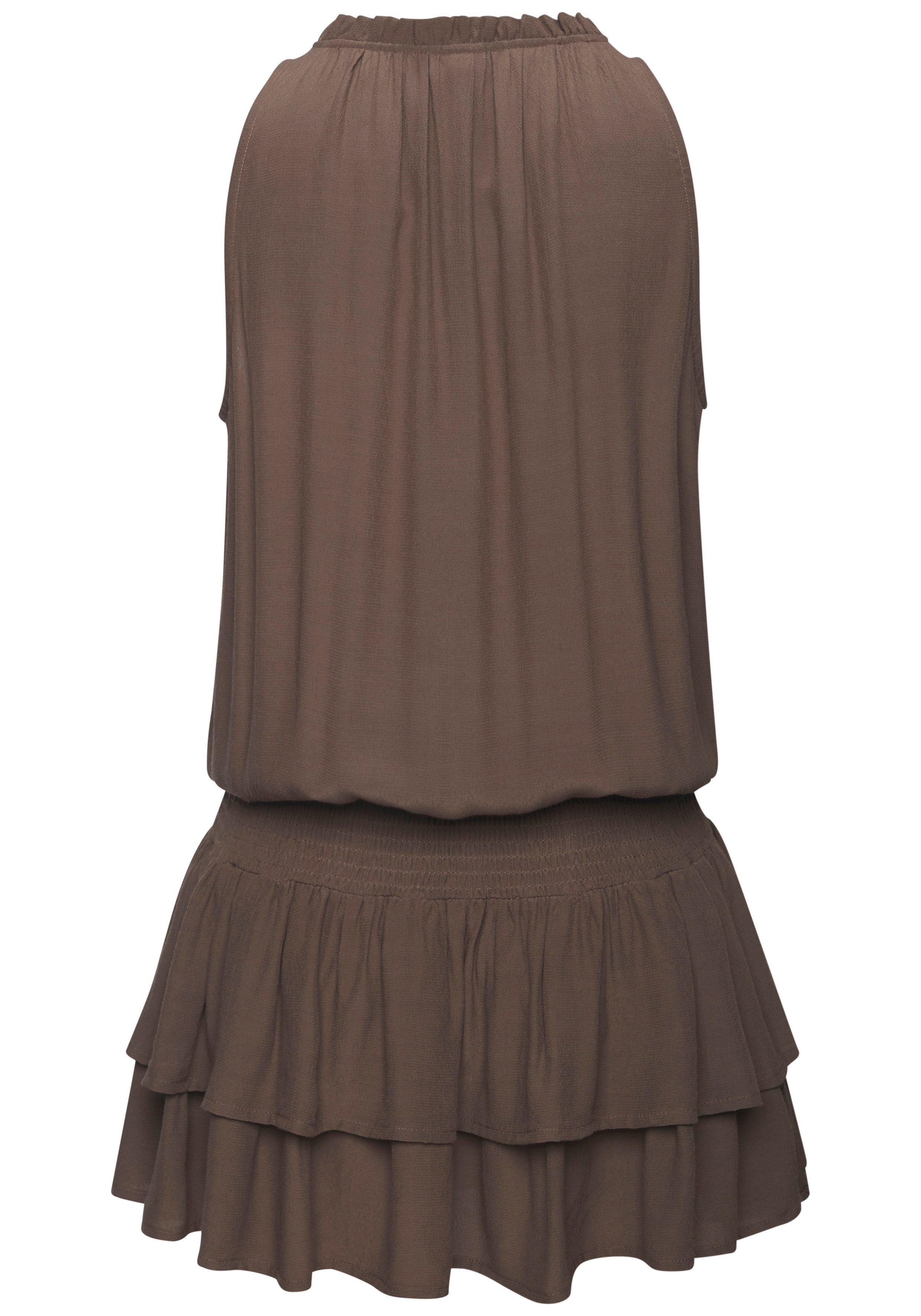 LASCANA Sommerkleid aus leicht strukturierter Webqualität mit Rüschendetails luftiges Partykleid, kurzes Strandkleid,Minikleid mit Volants,Festival – Bild 4 von 5