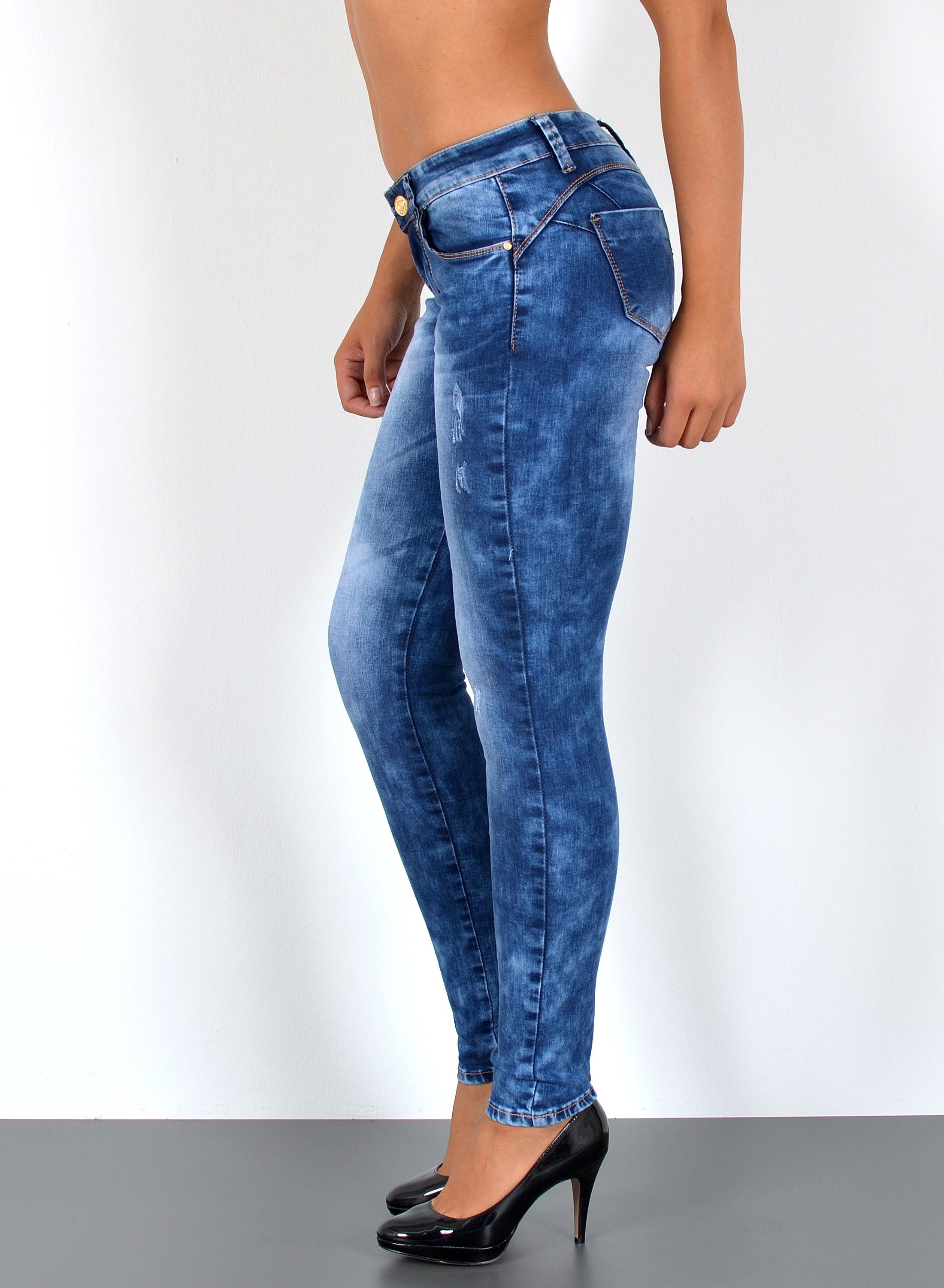 ESRA Skinny-fit-Jeans Jeans Skinny Damen Hose Enger hohe Bund-Höhe Damen Je günstig online kaufen