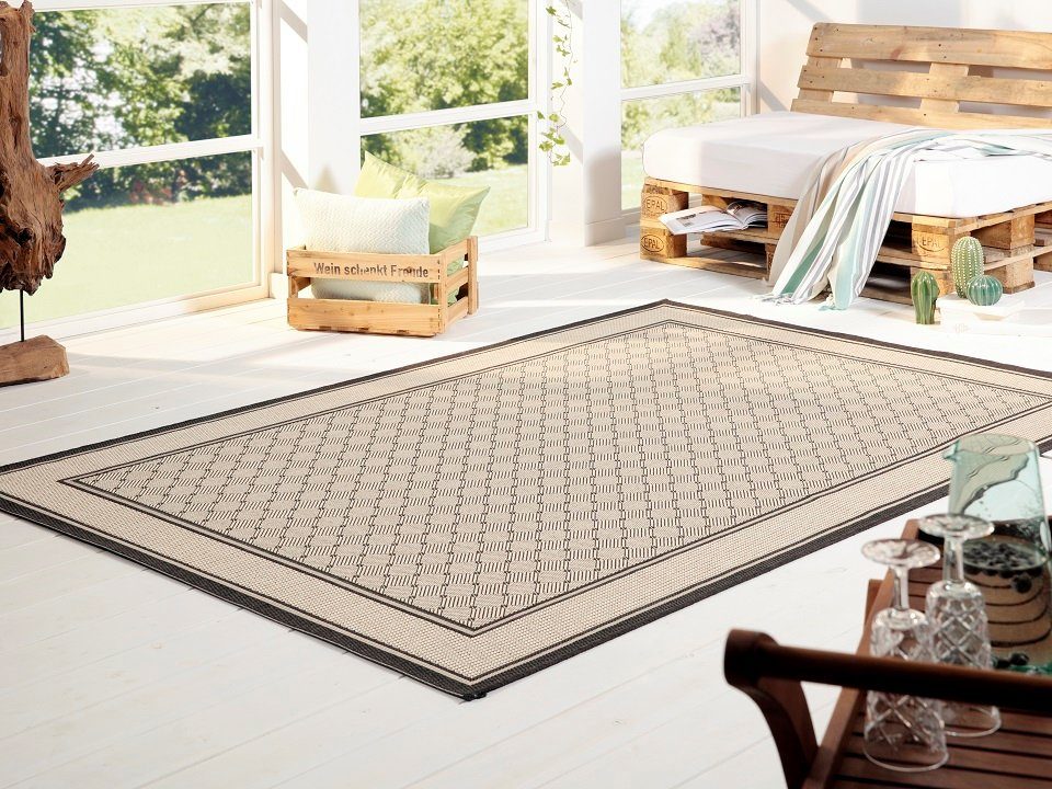 Teppich Teppich modern Design, braun, Peyer Syntex, Rechteckig, Höhe: 5 mm, Indoor & Outdoor, mit Bordüre, gepunktet, geometrisches Design, Flachgewebe