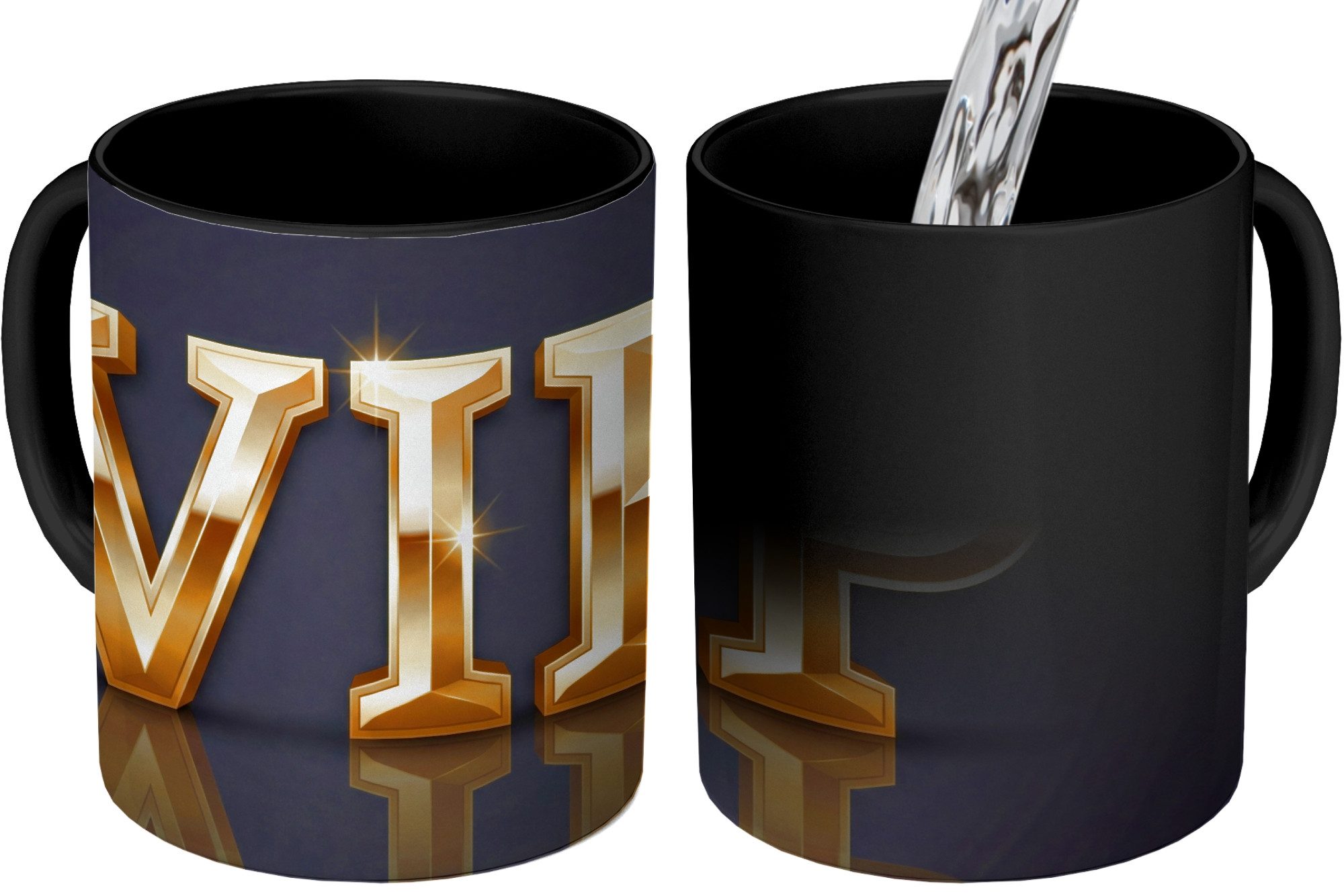 MuchoWow Tasse VIP - Gold - Glitzern, 1-tlg., Keramik, Farbwechsel, Kaffee Tassen, Teetasse, Zaubertasse, Geschenk