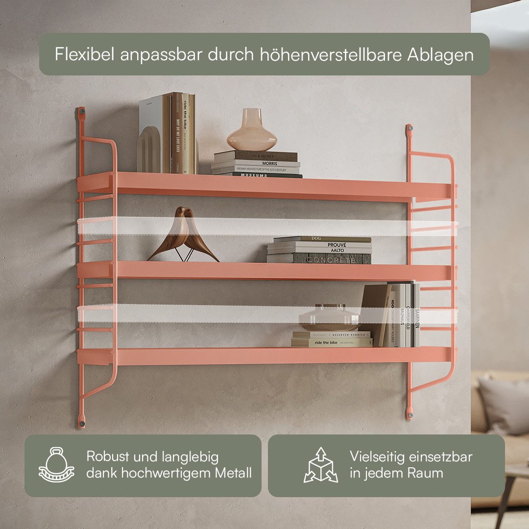 skølm Wandregal Mimir mit 3 höhenverstellbaren Regalböden, terrakotta, bis 5kg pro Ablage, einfache Wandmontage, Metallregal mit offenen Flächen 50x60x15 cm