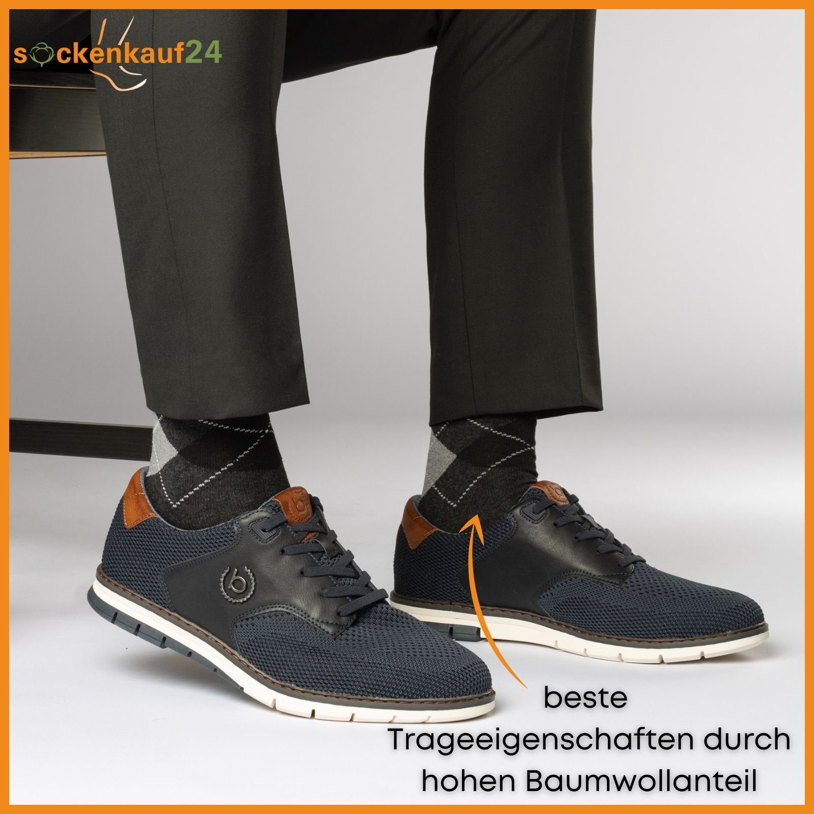 sockenkauf24 Socken 10 I 20 I 30 Paar Damen & Herren Business Socken Baumwolle (Karo, 10-Paar, 43-46) mit Komfortbund Strümpfe - 10700
