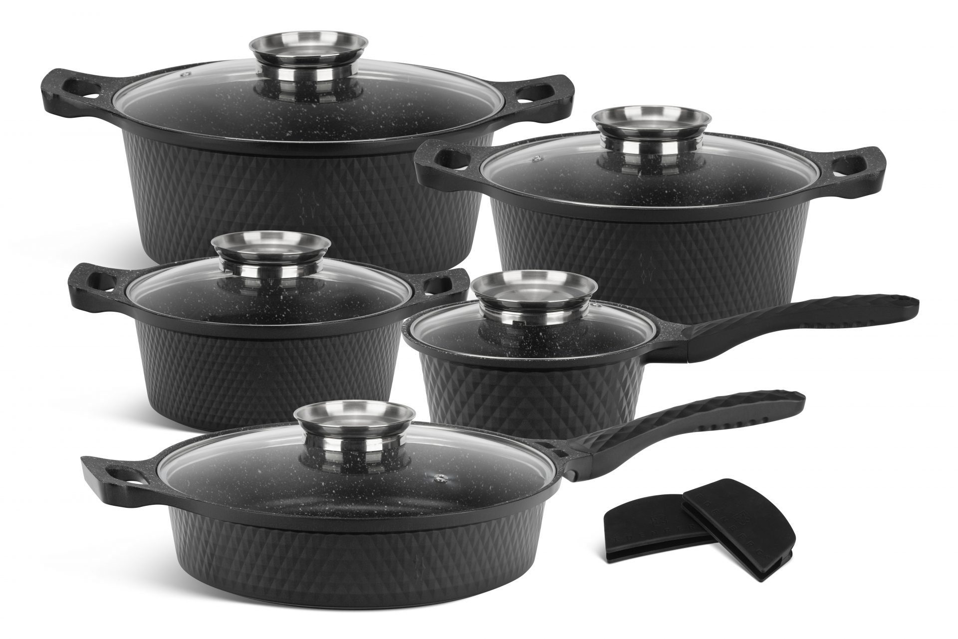 Edenberg Topf-Set Schwarze moderne Zeitloses Pfanne, Topfset, Keramik Geschenkidee) des Kasserolle, Design ideale (12-tlg., Töpfe, Topfsets. Aluminium, Eine