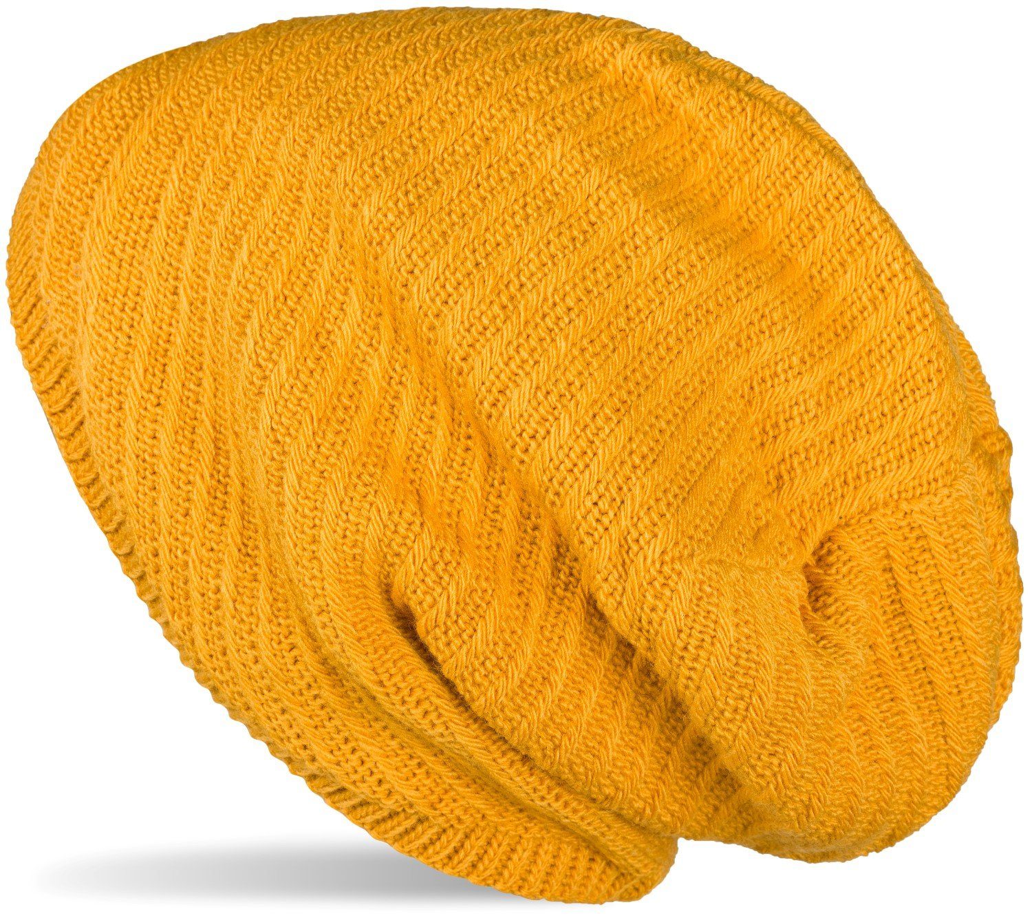 styleBREAKER Strickmütze (1-St) Strick Beanie Mütze mit Thermo-Fleece Curry