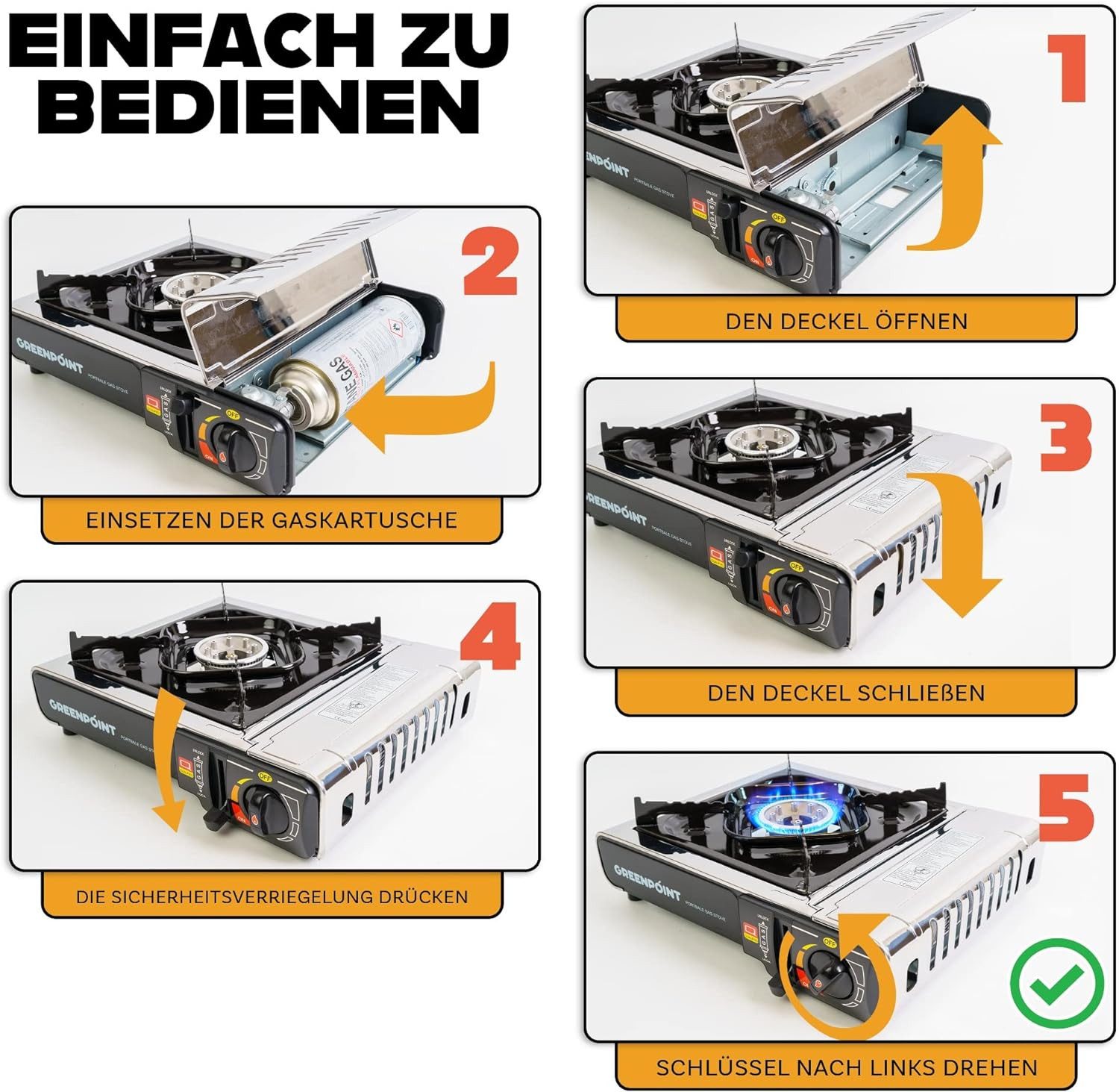 Greenpoint Gaskocher und Gaskocher mit Kartusche / Campingkocher mit gaskartusche, (Gaskocher), Edelstahl - Aluminium Gaskocher