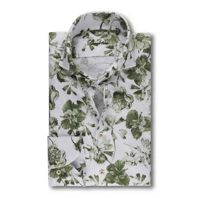 Stenströms Langarmhemd Legeres, grünes Oxford-Hemd mit Blumenmuster